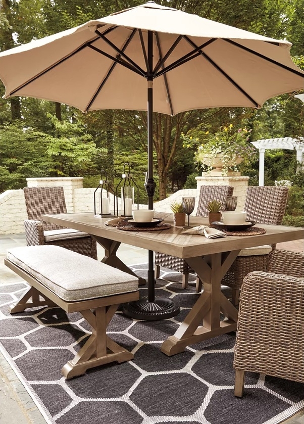Beachcroft Outdoor Porcelain Top Dining Table with Umbrella Option