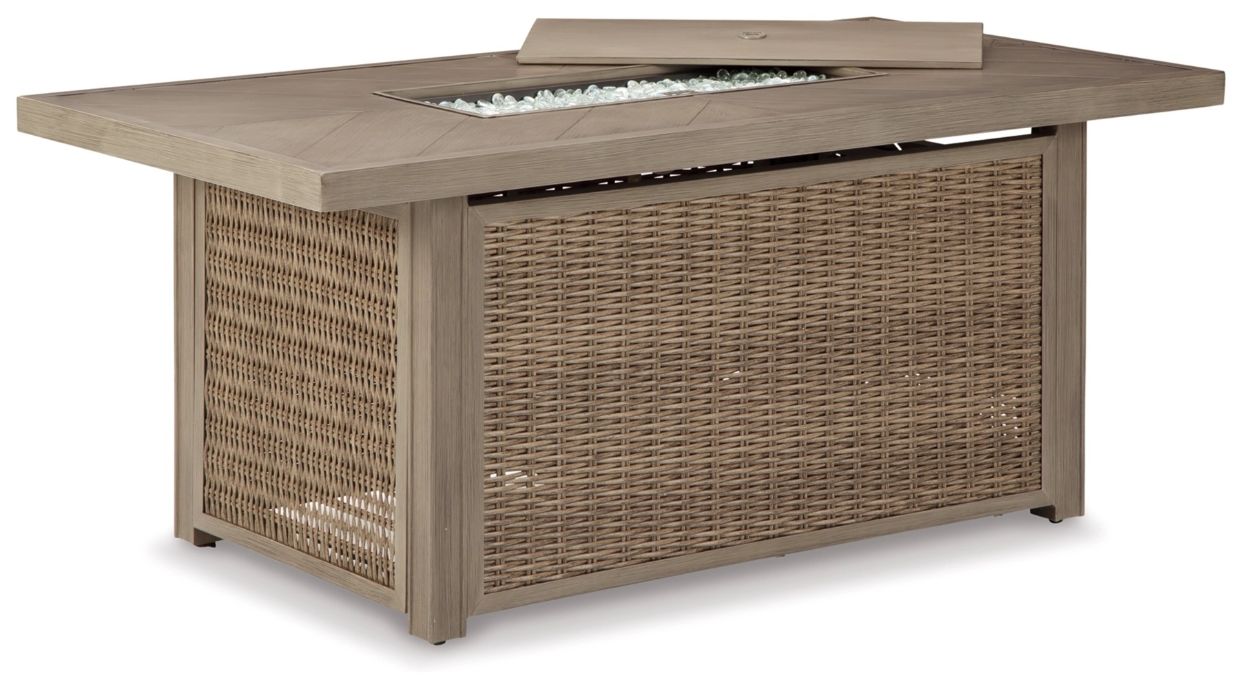 Beachcroft Outdoor Resin Wicker Rectangular Fire Pit Table