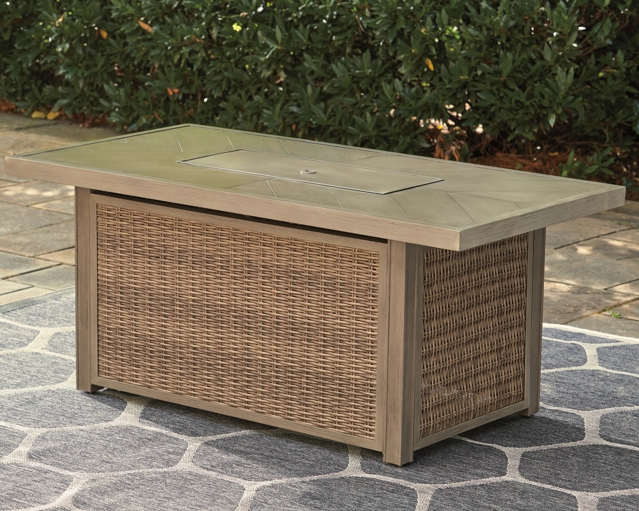 Beachcroft Outdoor Resin Wicker Rectangular Fire Pit Table