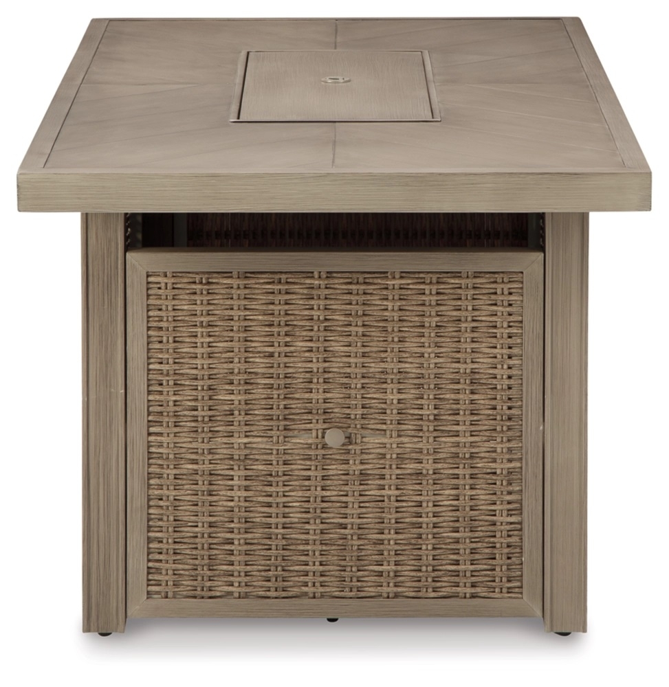 Beachcroft Outdoor Resin Wicker Rectangular Fire Pit Table