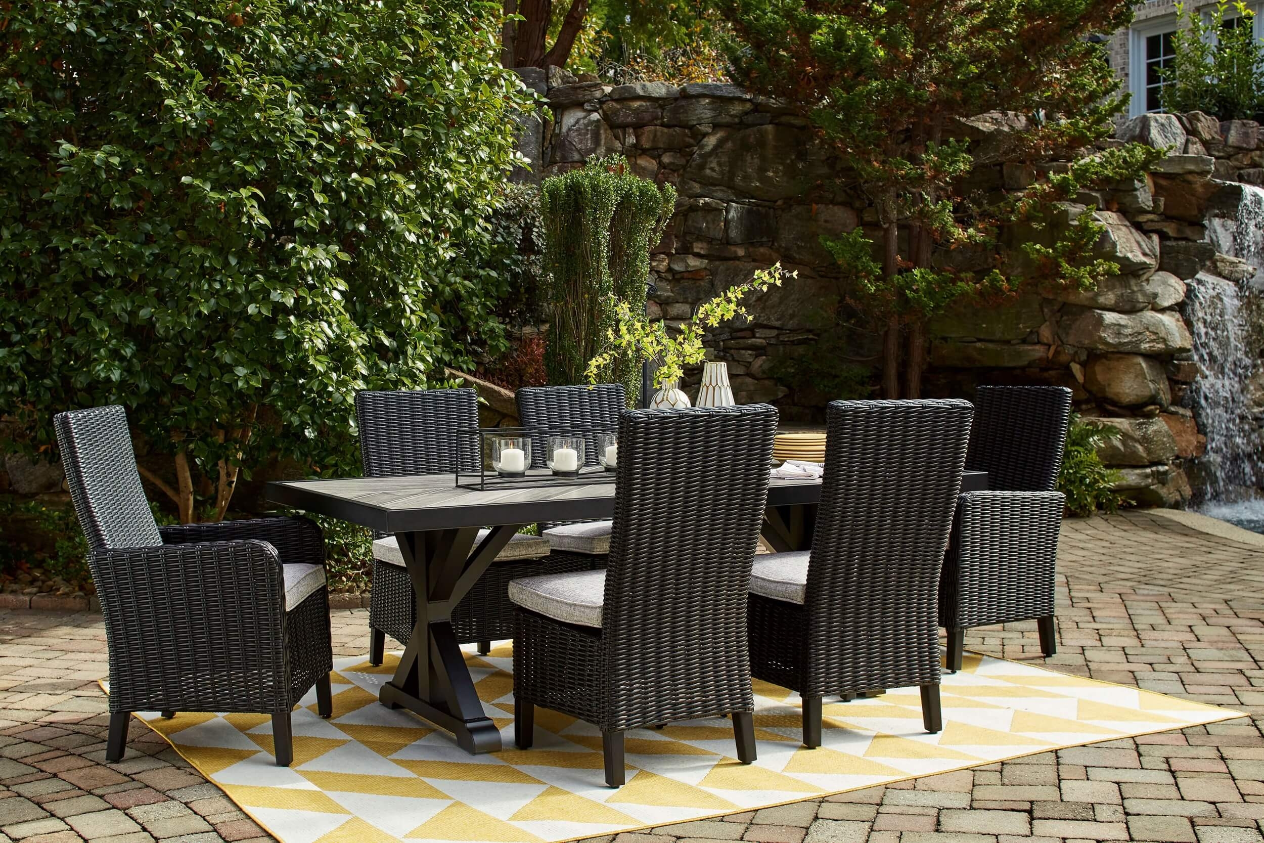 Beachcroft Outdoor Nuvella Fabric/Resin Wicker Patio Dining Set