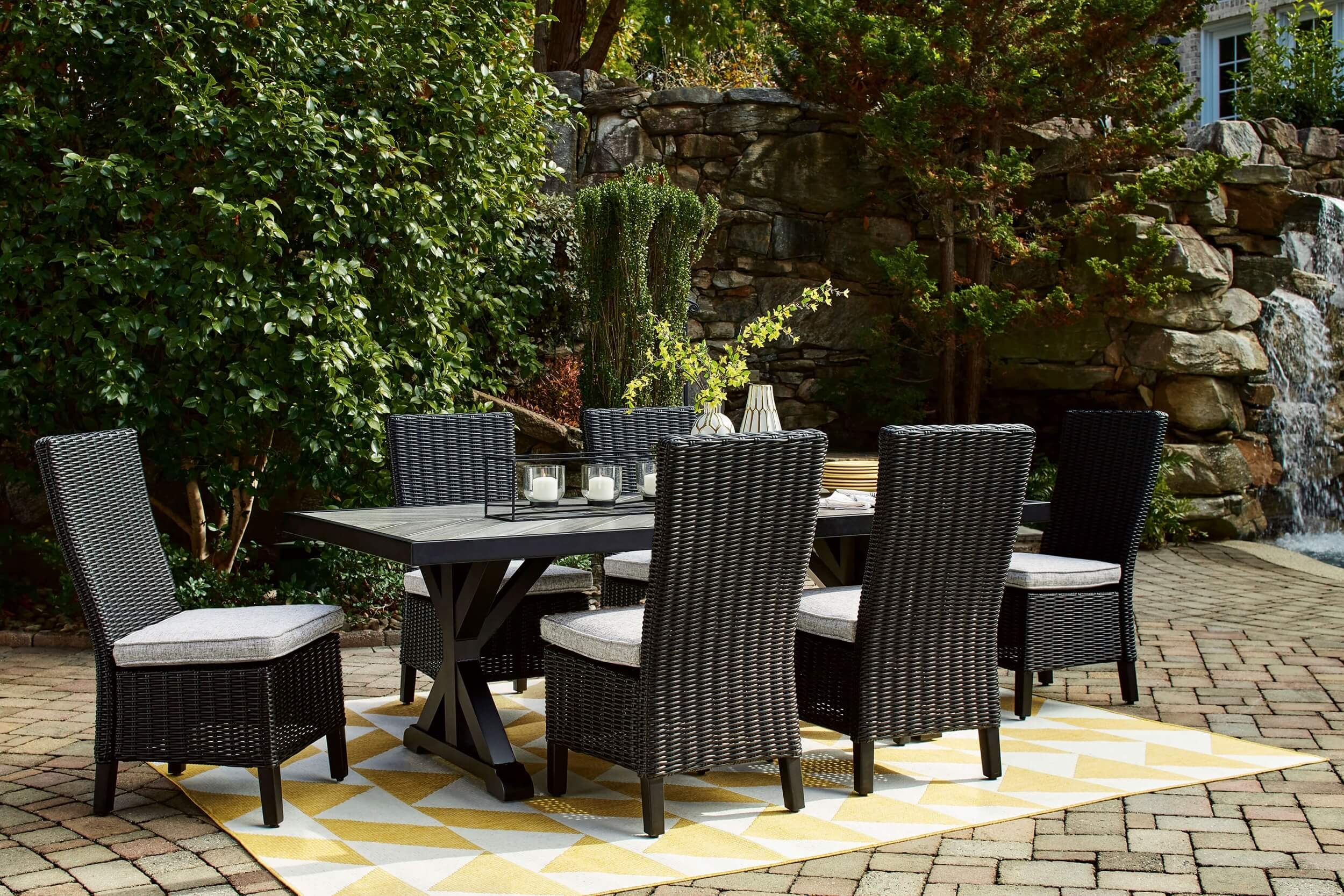 Beachcroft Outdoor Nuvella Fabric/Resin Wicker Patio Dining Set