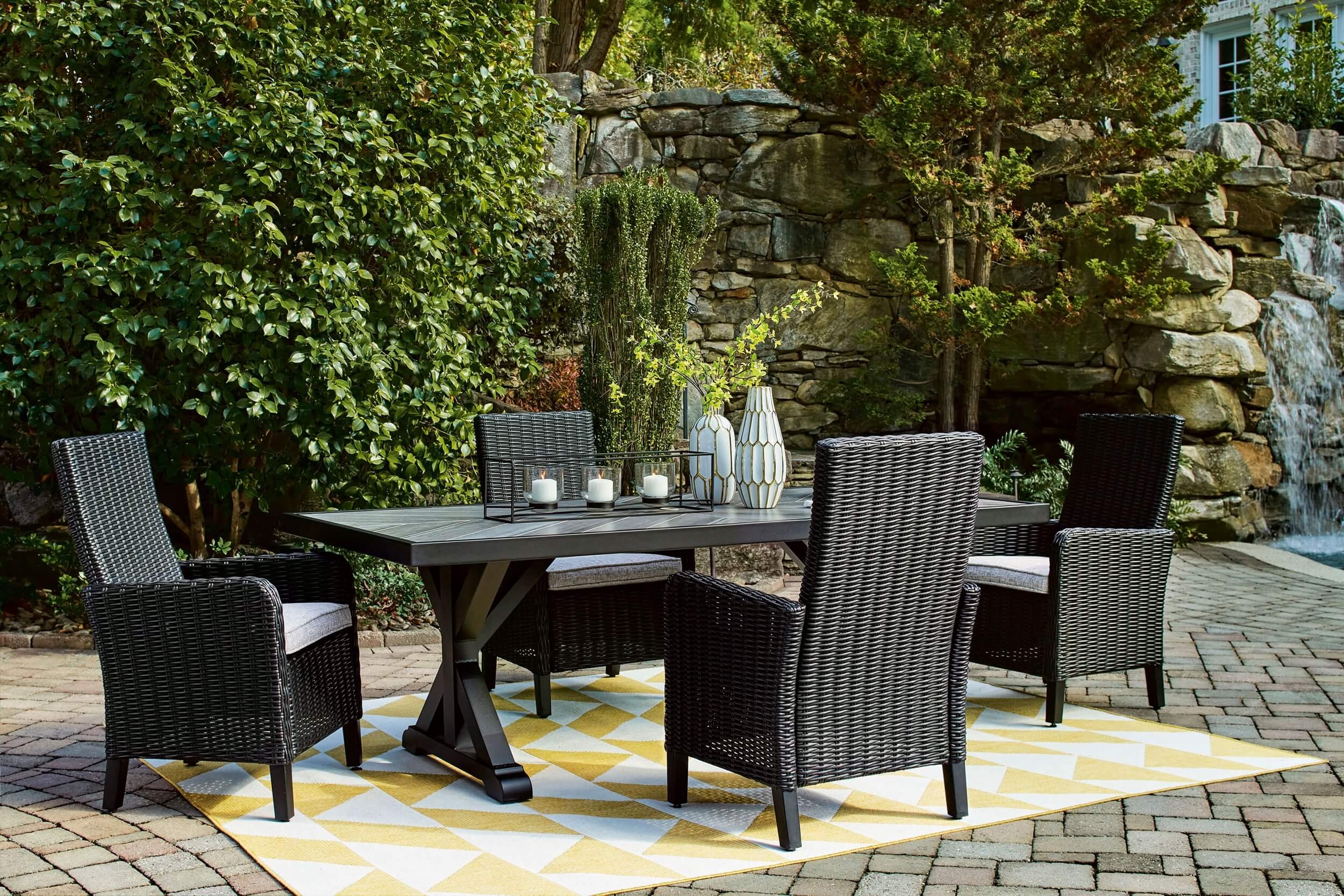 Beachcroft Outdoor Nuvella Fabric/Resin Wicker Patio Dining Set