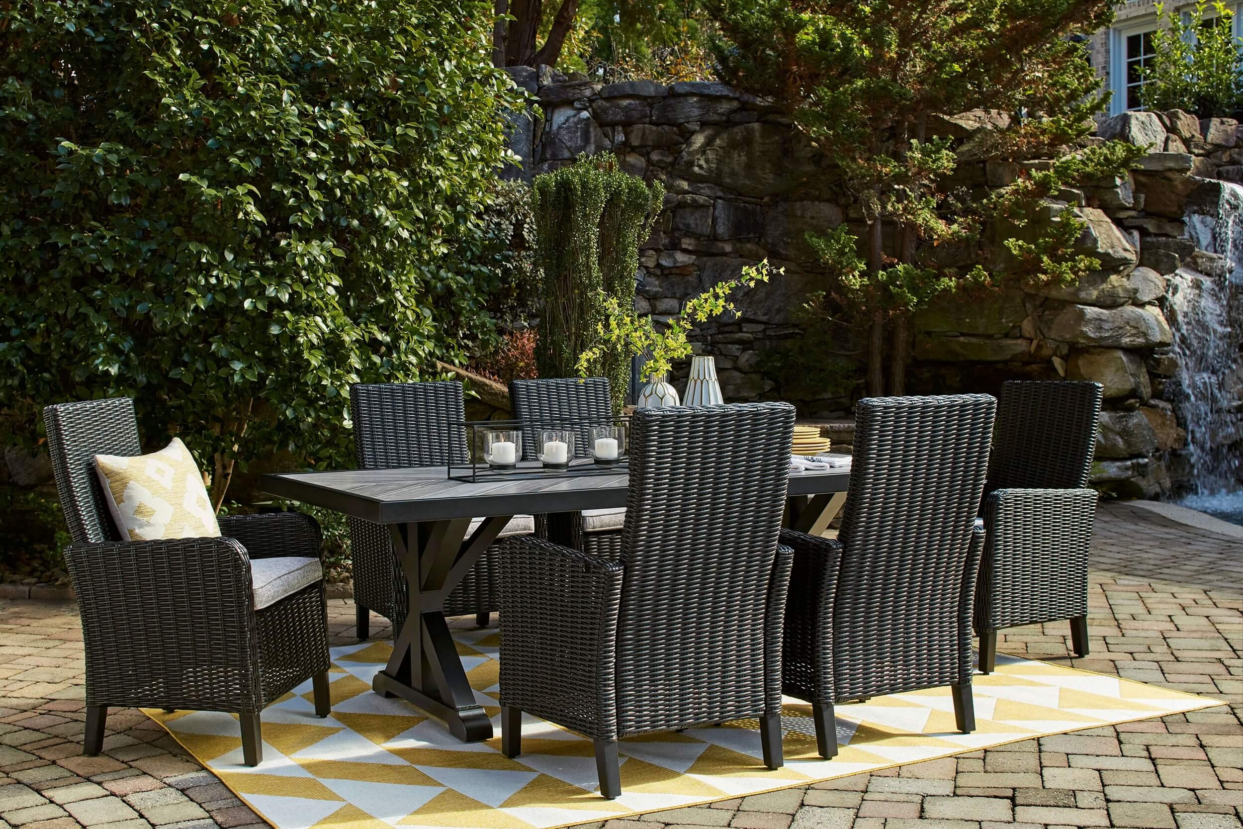 Beachcroft Outdoor Nuvella Fabric/Resin Wicker Patio Dining Set