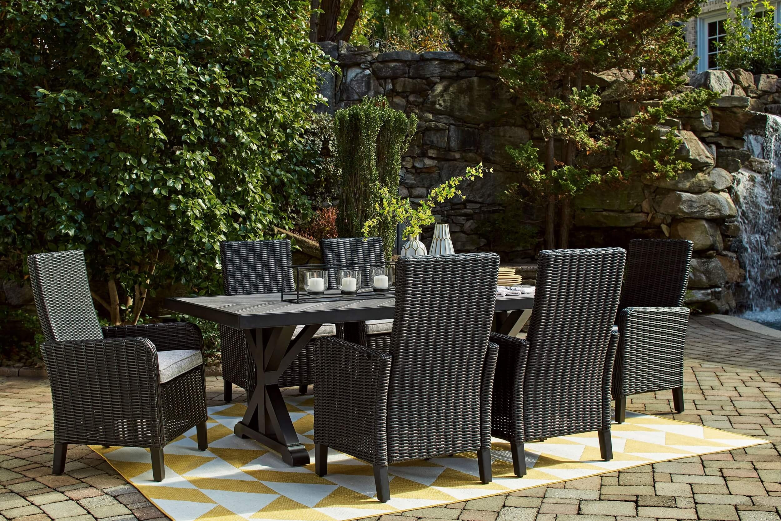 Beachcroft Outdoor Nuvella Fabric/Resin Wicker Patio Dining Set