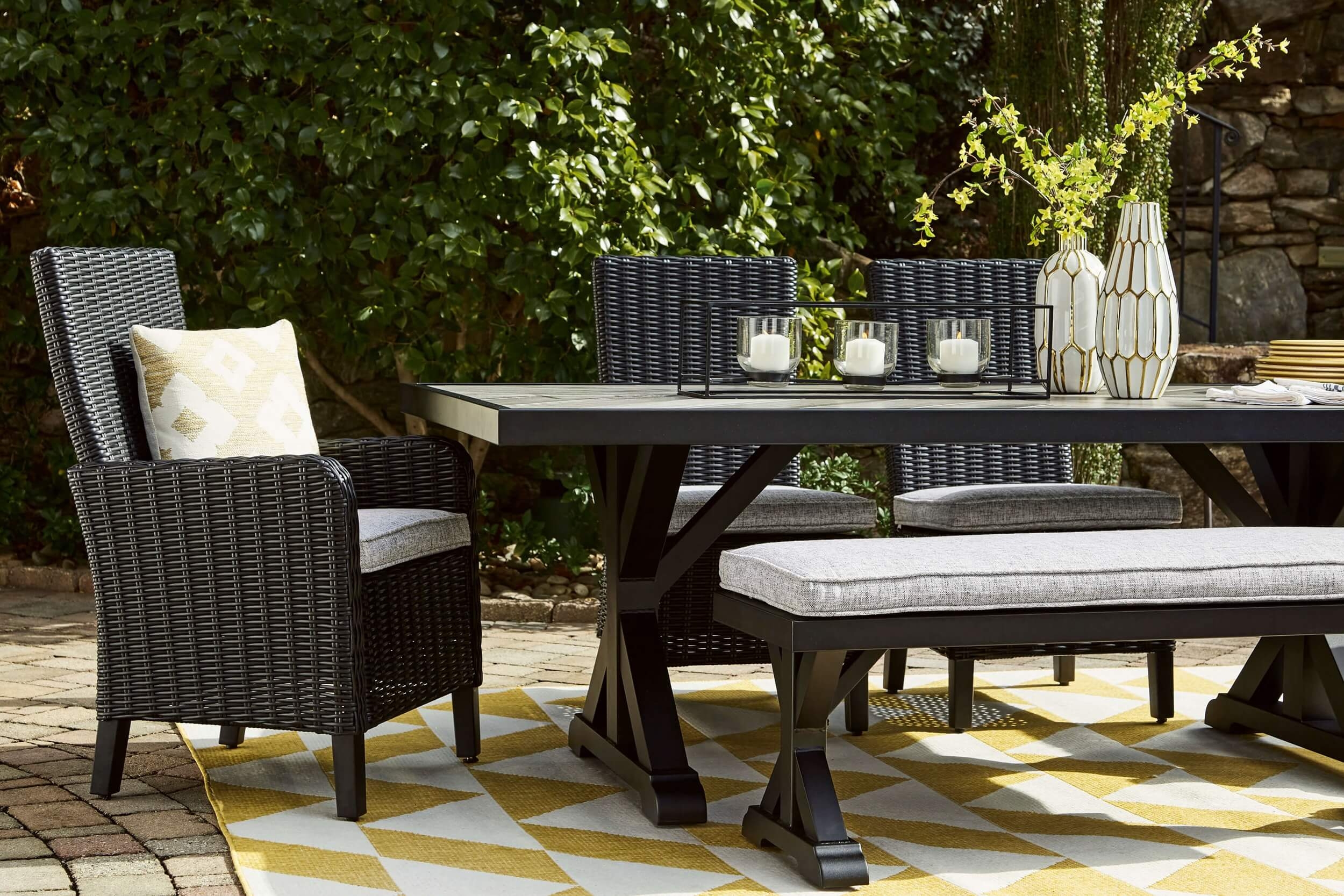 Beachcroft Outdoor Nuvella Fabric/Resin Wicker Patio Dining Set