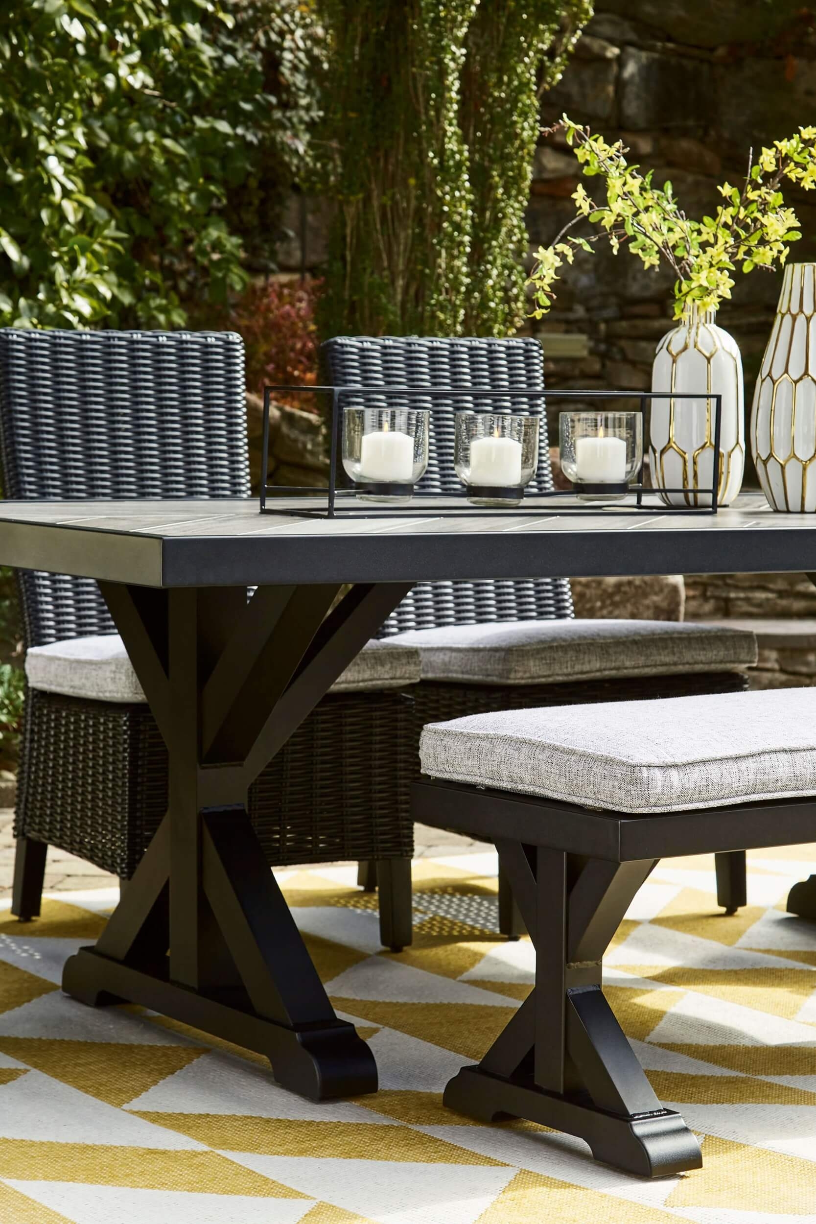 Beachcroft Outdoor Nuvella Fabric/Resin Wicker Patio Dining Set