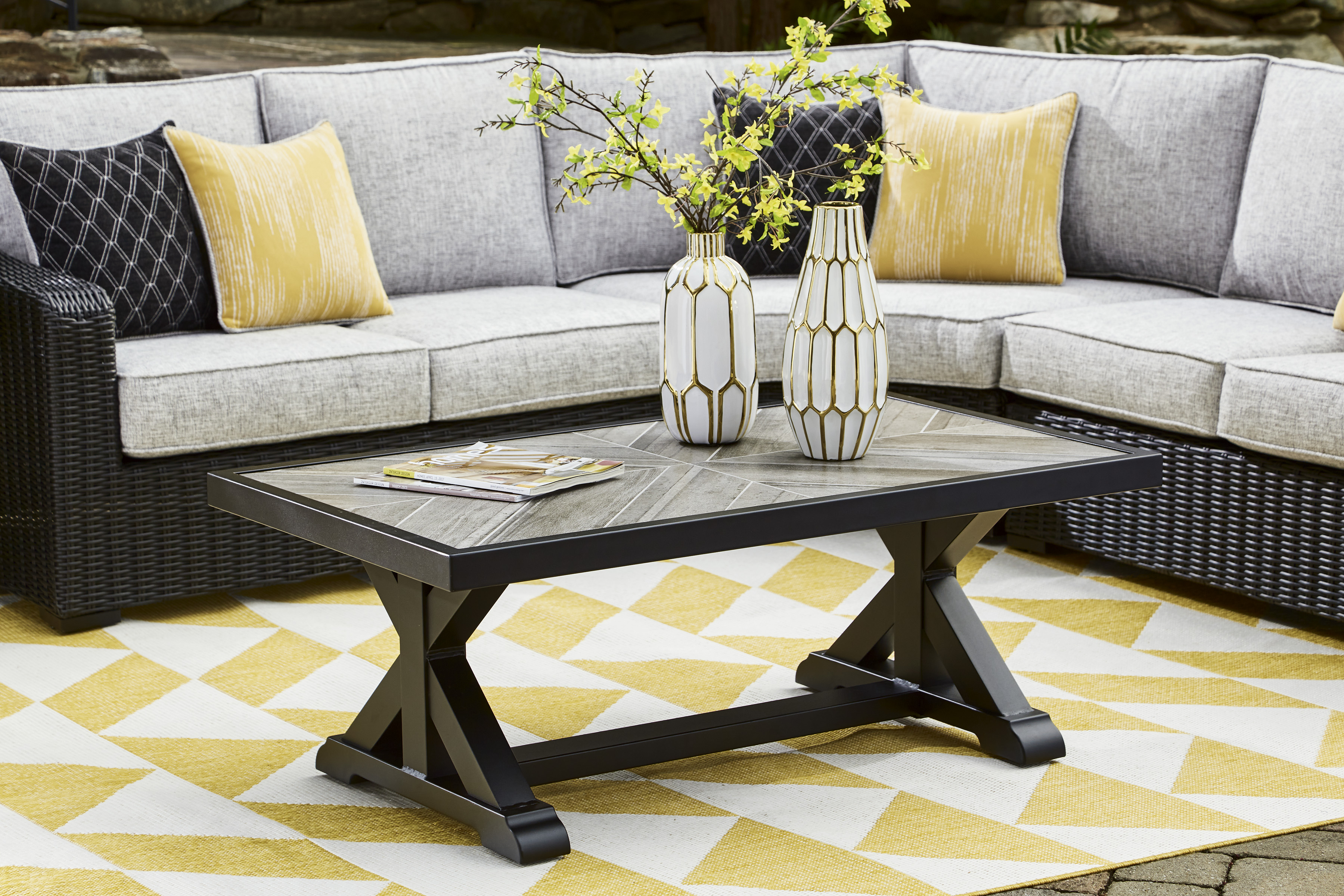 Beachcroft Outdoor Porcelain Top Rectangular Coffee Table