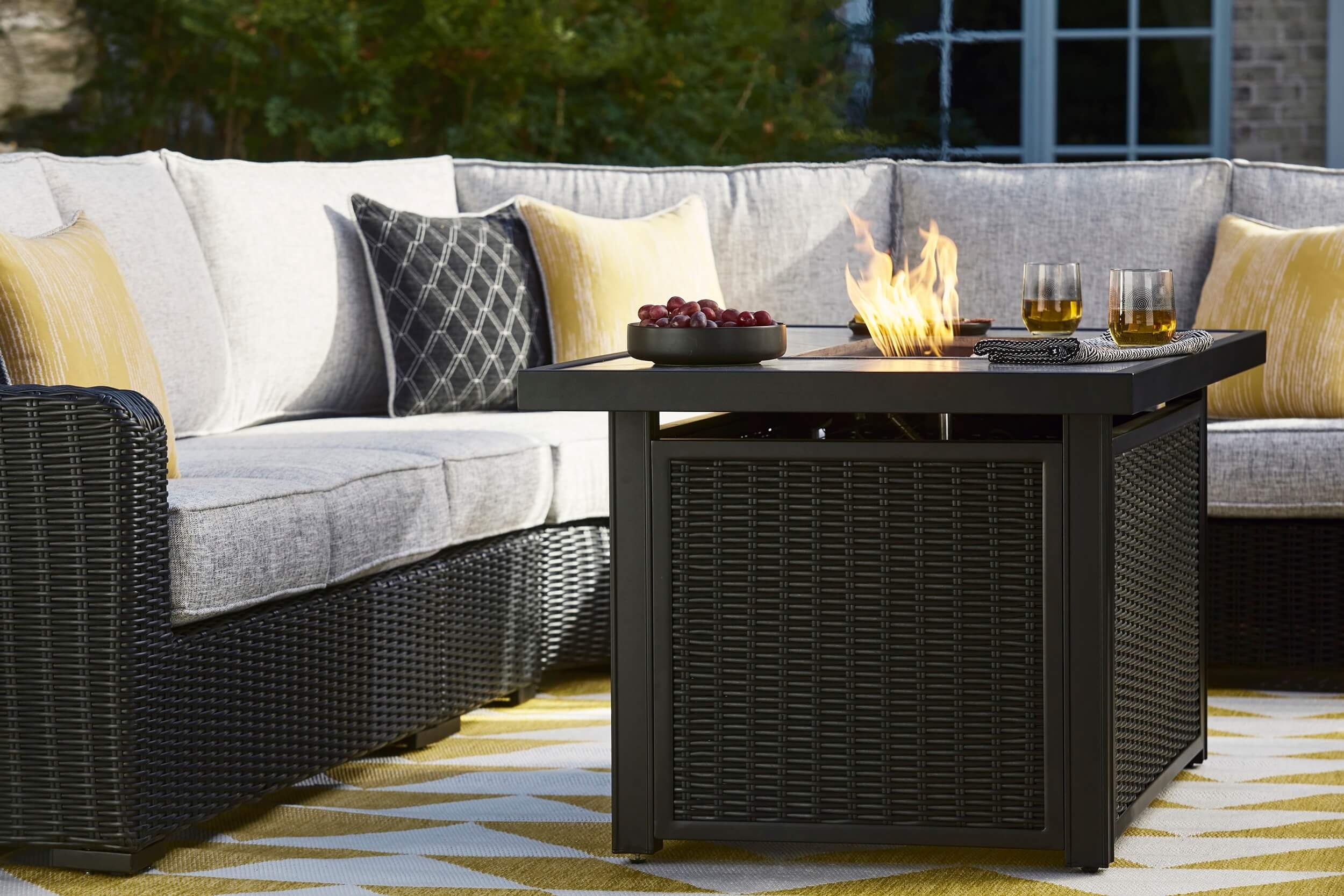 Beachcroft Outdoor Resin Wicker Rectangular Fire Pit Table