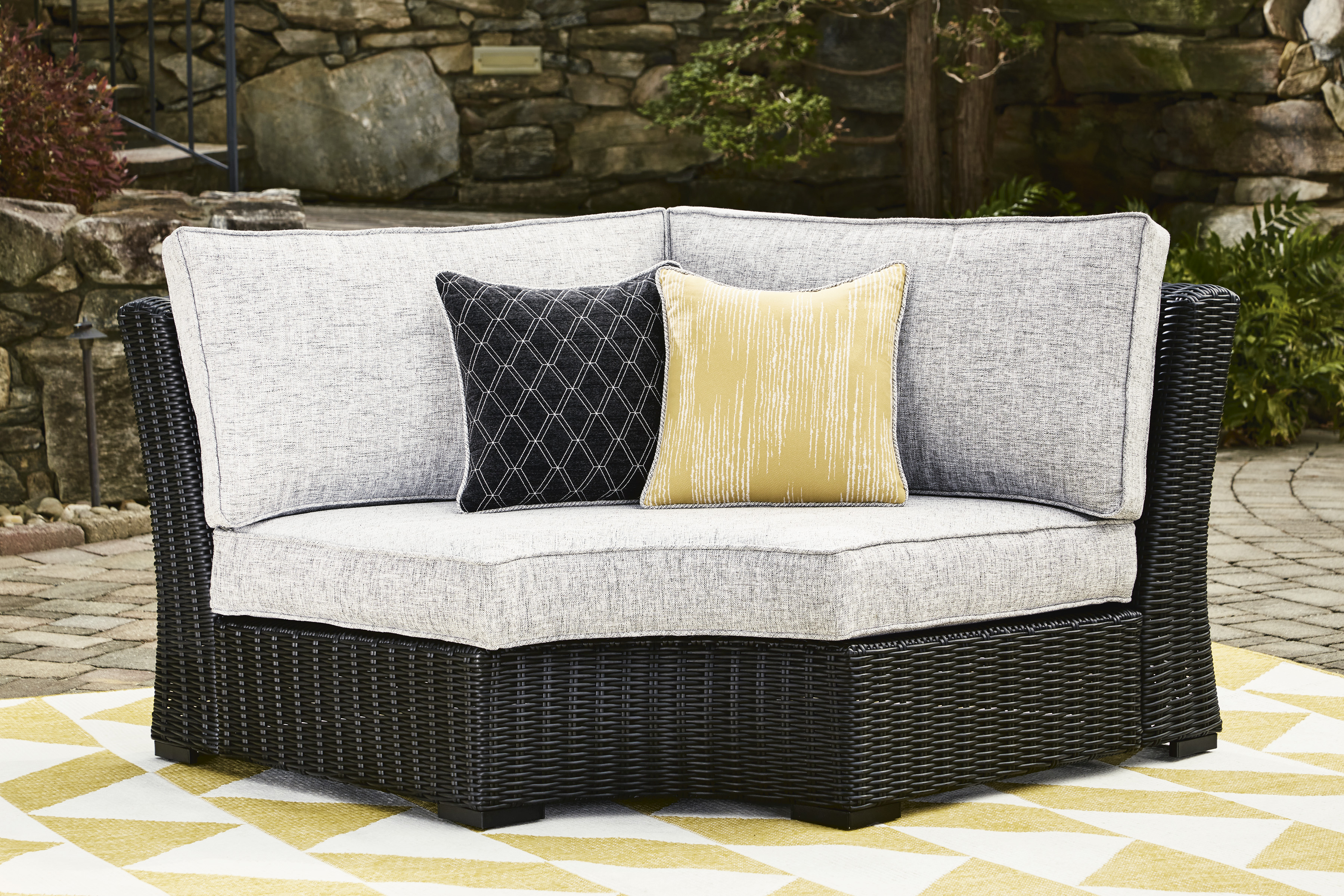 Beachcroft Outdoor Nuvella Fabric/Resin Wicker Curved Corner Chair