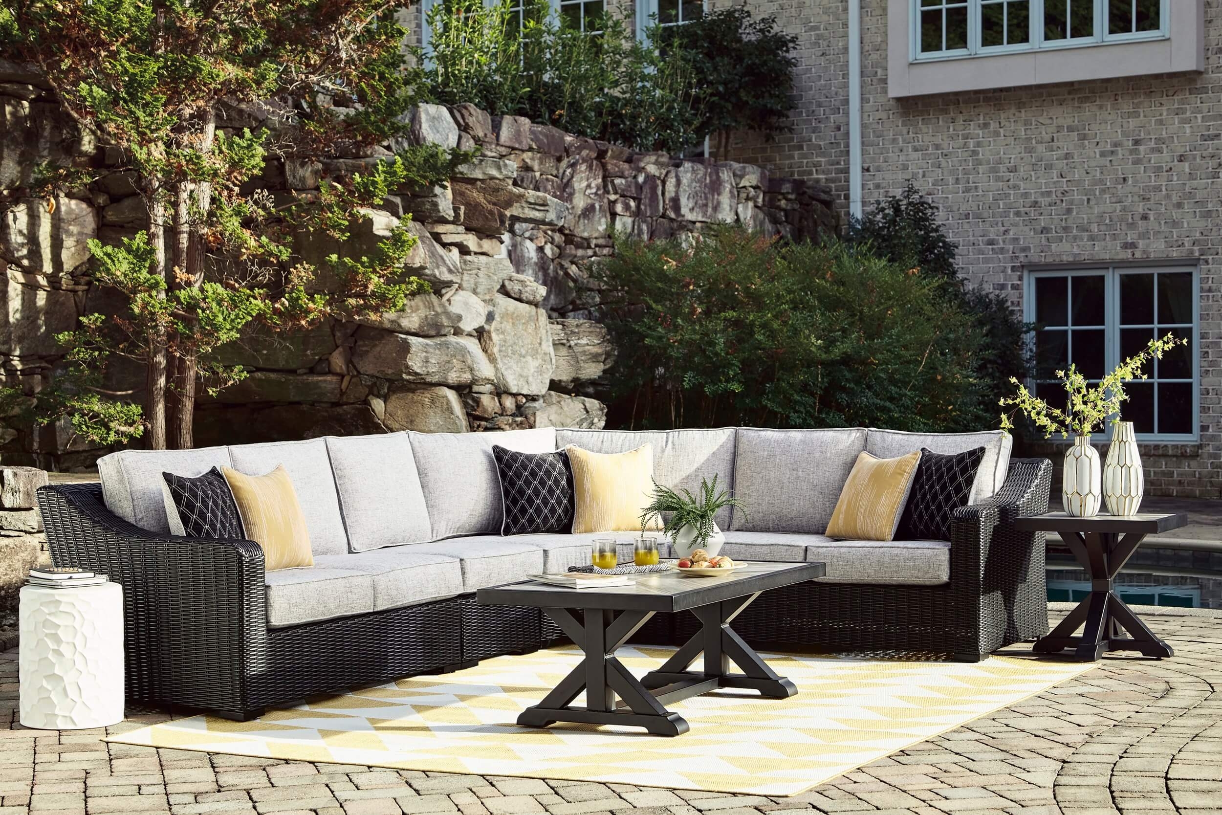 Beachcroft 4-Piece Outdoor Nuvella Fabric/Resin Wicker Sectional Sofa