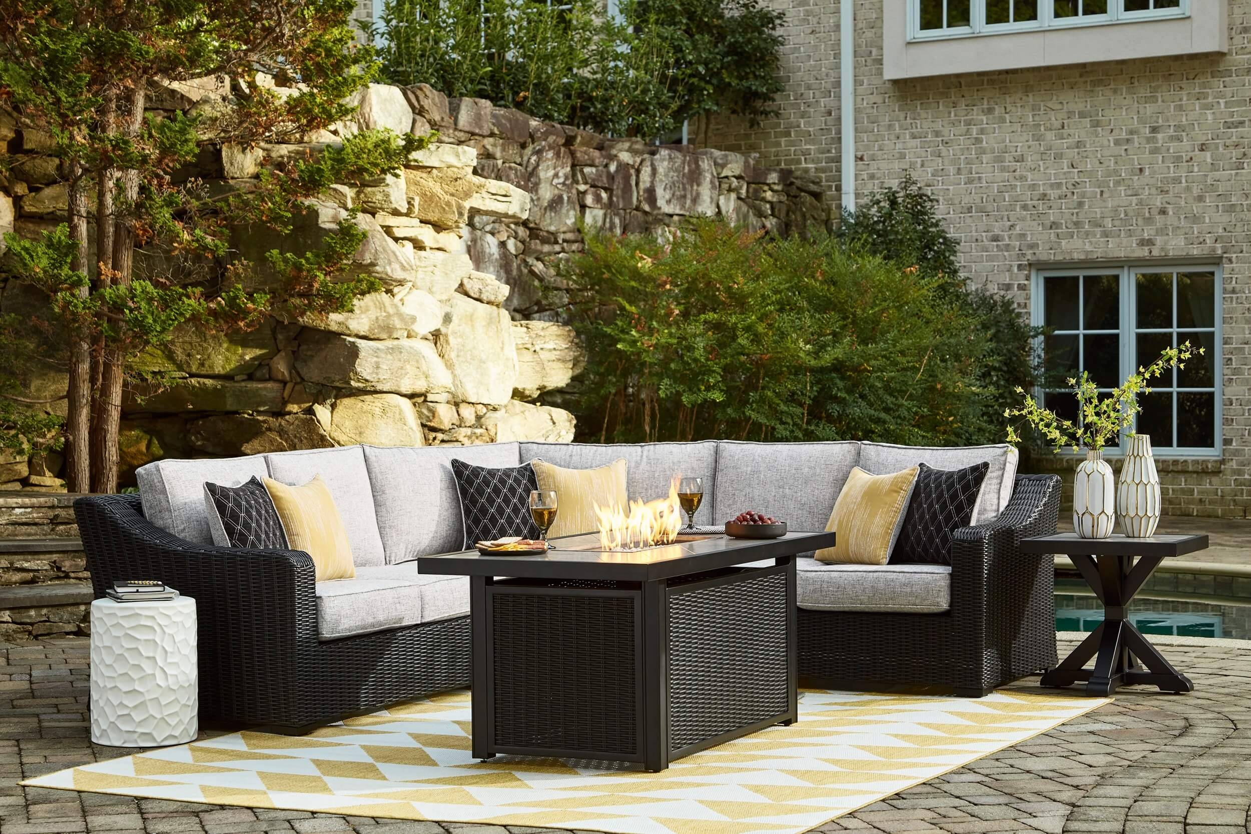 Beachcroft 3-Piece Outdoor Nuvella Fabric/Resin Wicker Sectional Sofa
