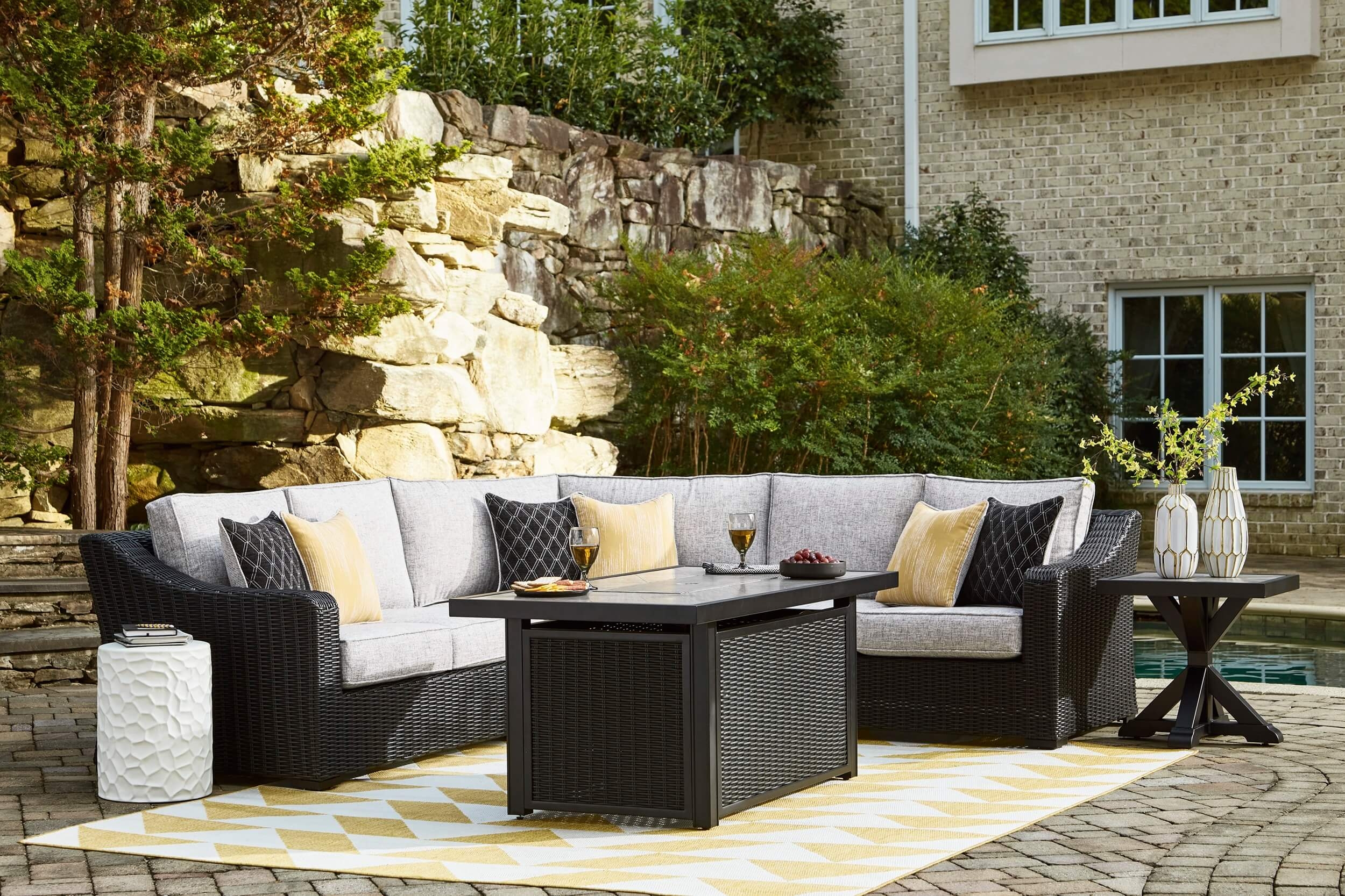 Beachcroft 3-Piece Outdoor Nuvella Fabric/Resin Wicker Sectional Sofa