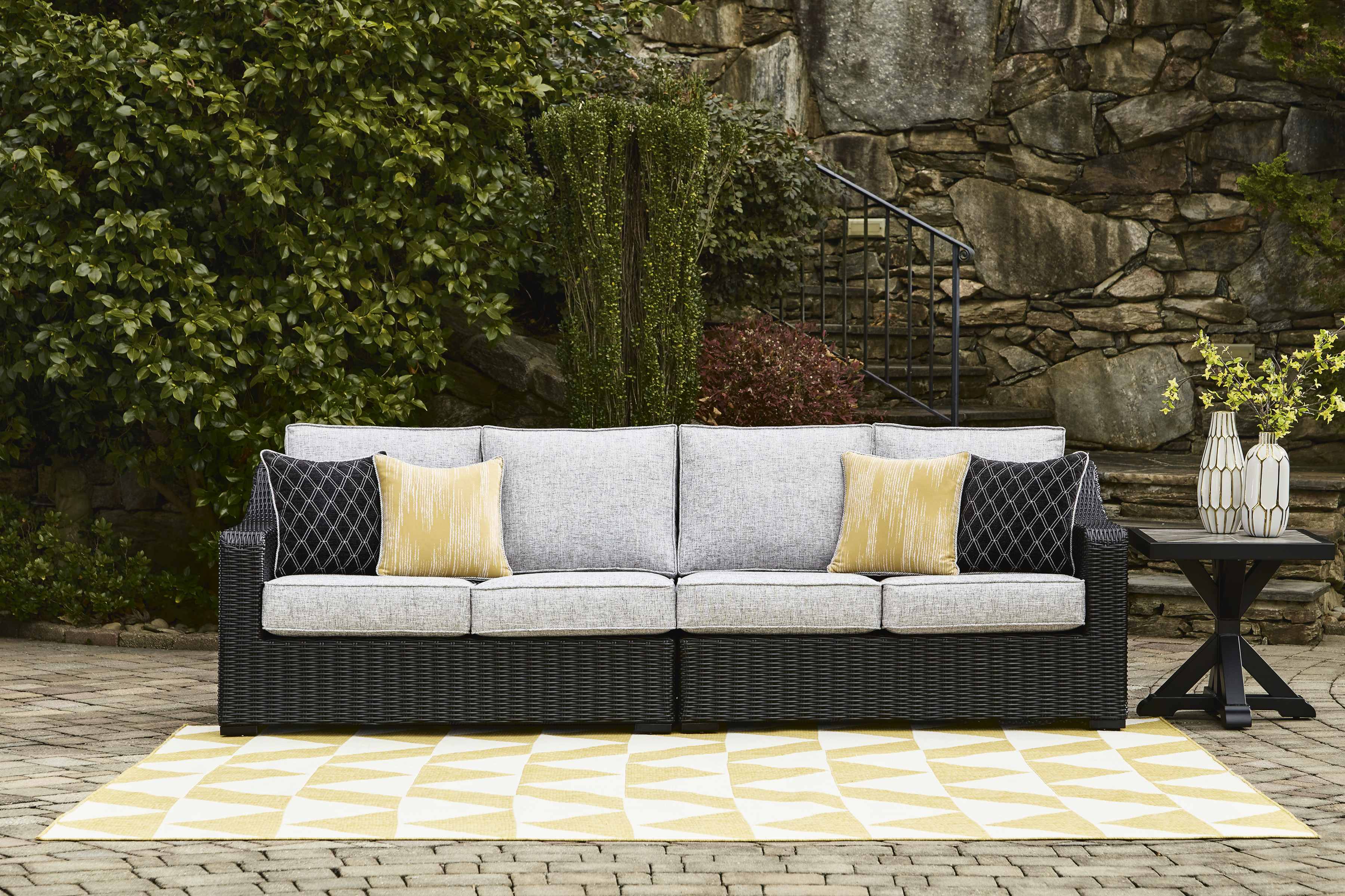 Beachcroft 2-Piece Outdoor Nuvella Fabric/Resin Wicker Sectional Sofa