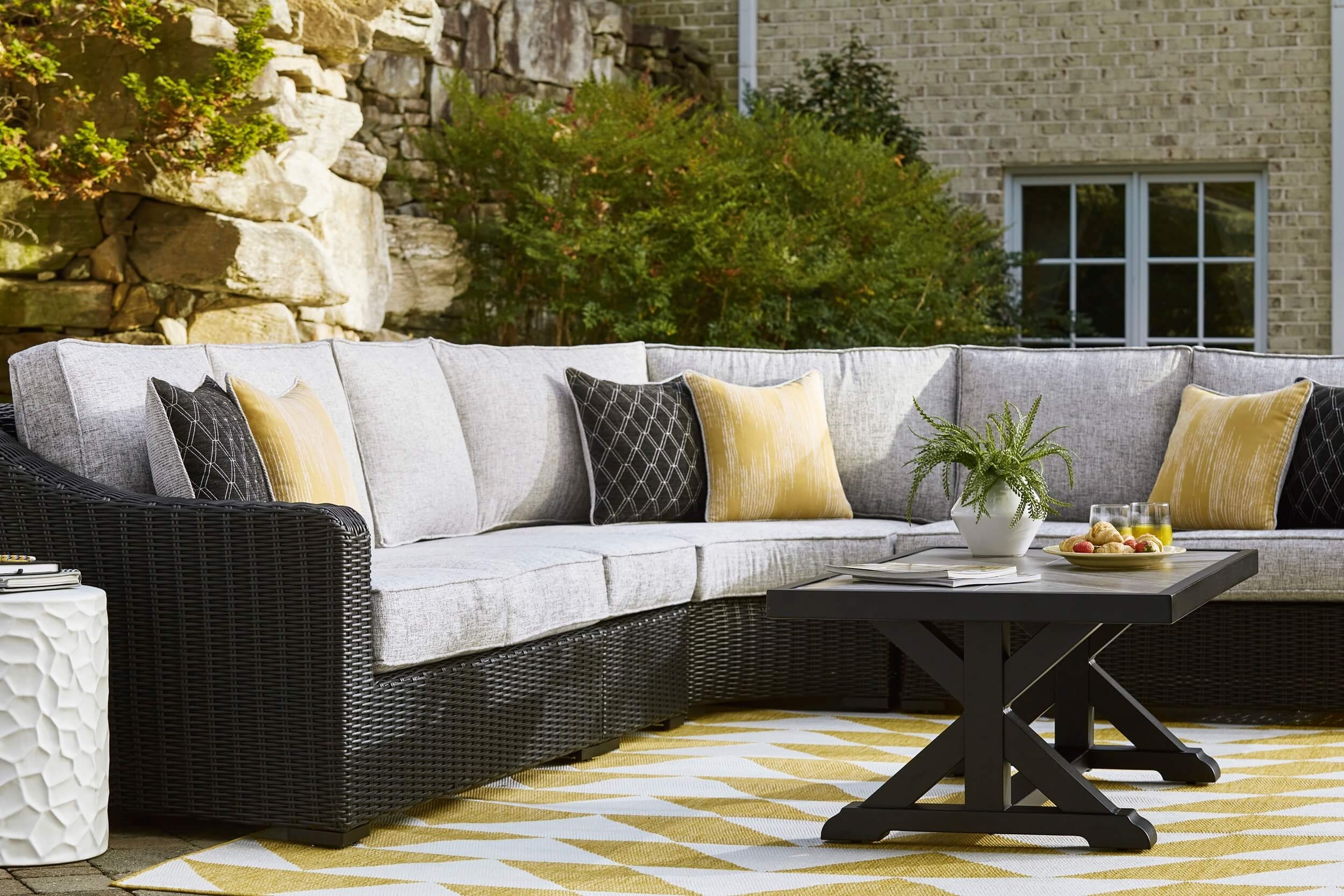 Beachcroft 4-Piece Outdoor Nuvella Fabric/Resin Wicker Sectional Sofa