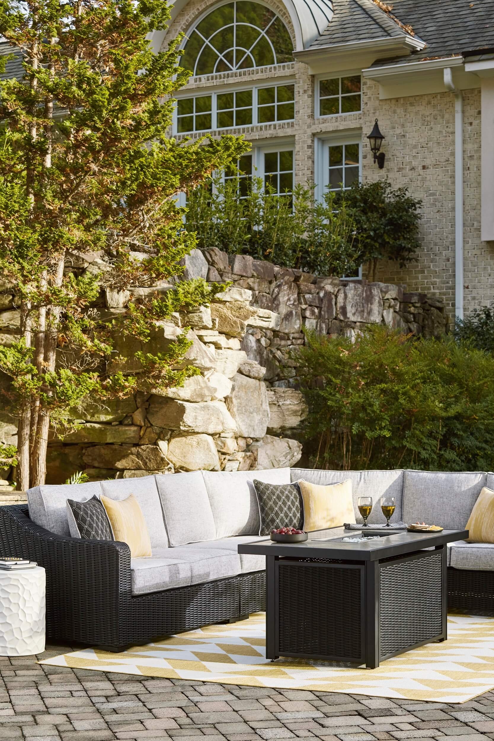 Beachcroft 3-Piece Outdoor Nuvella Fabric/Resin Wicker Sectional Sofa