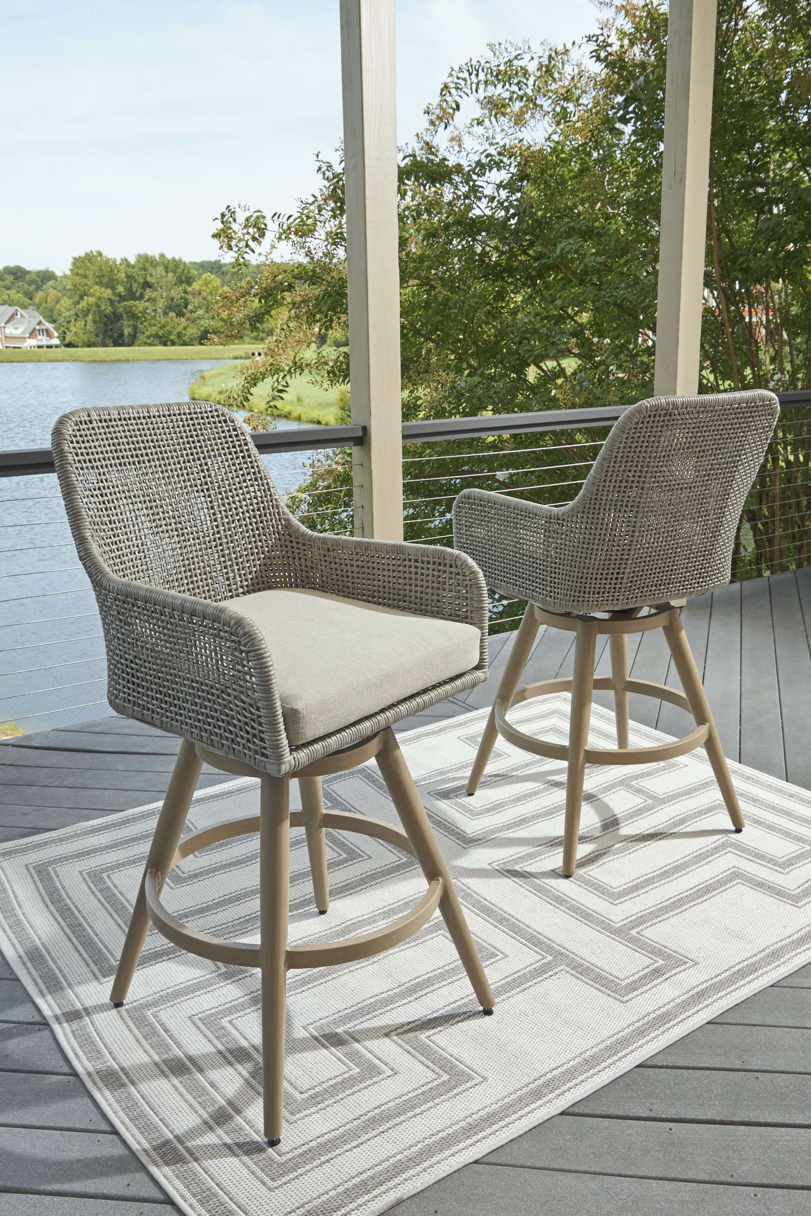 Seton Creek Aluminum/Fabric Swivel Barstool with Cushion