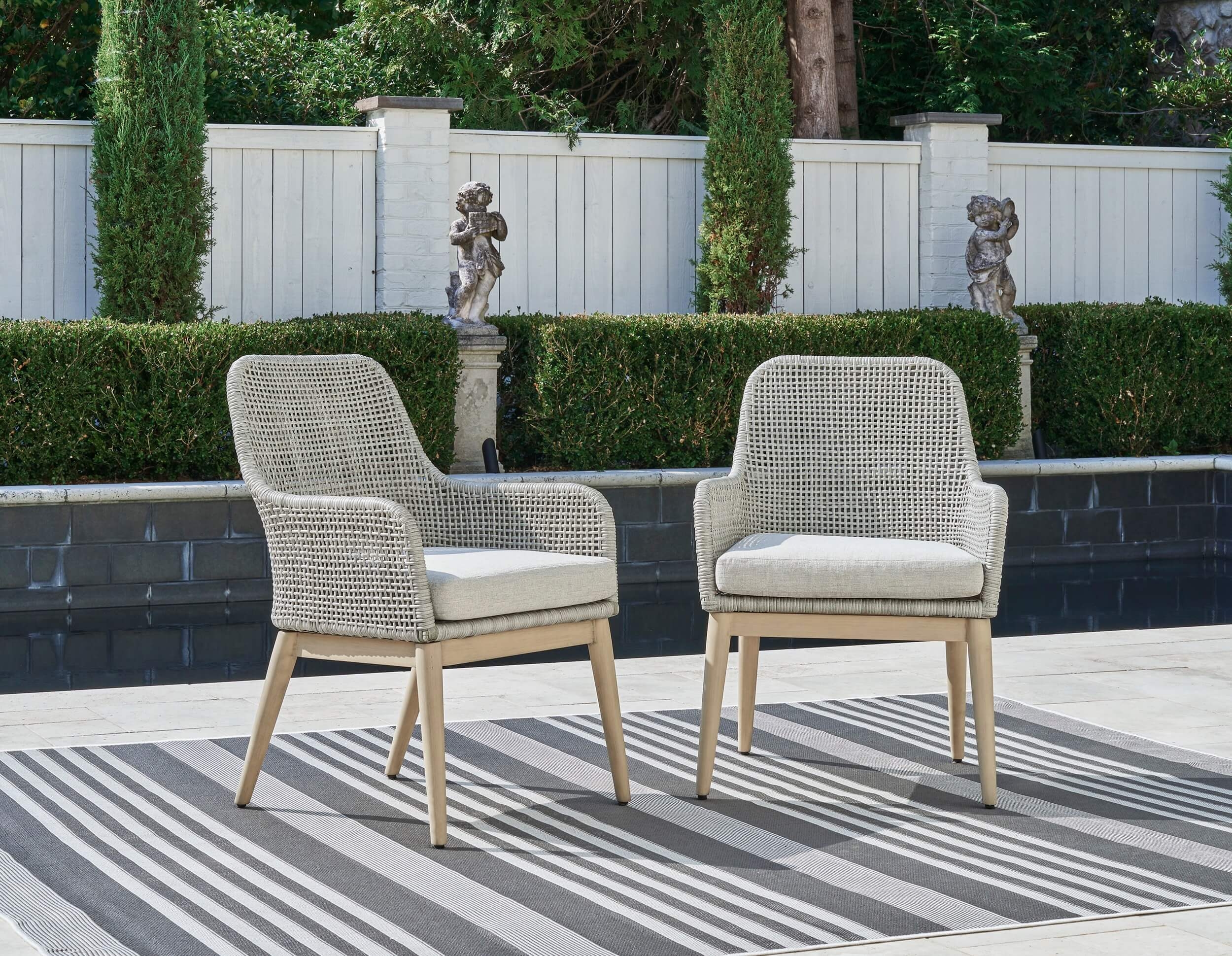 Seton Creek Outdoor Nuvella Fabric/Resin Wicker Arm Chair, Set of 2
