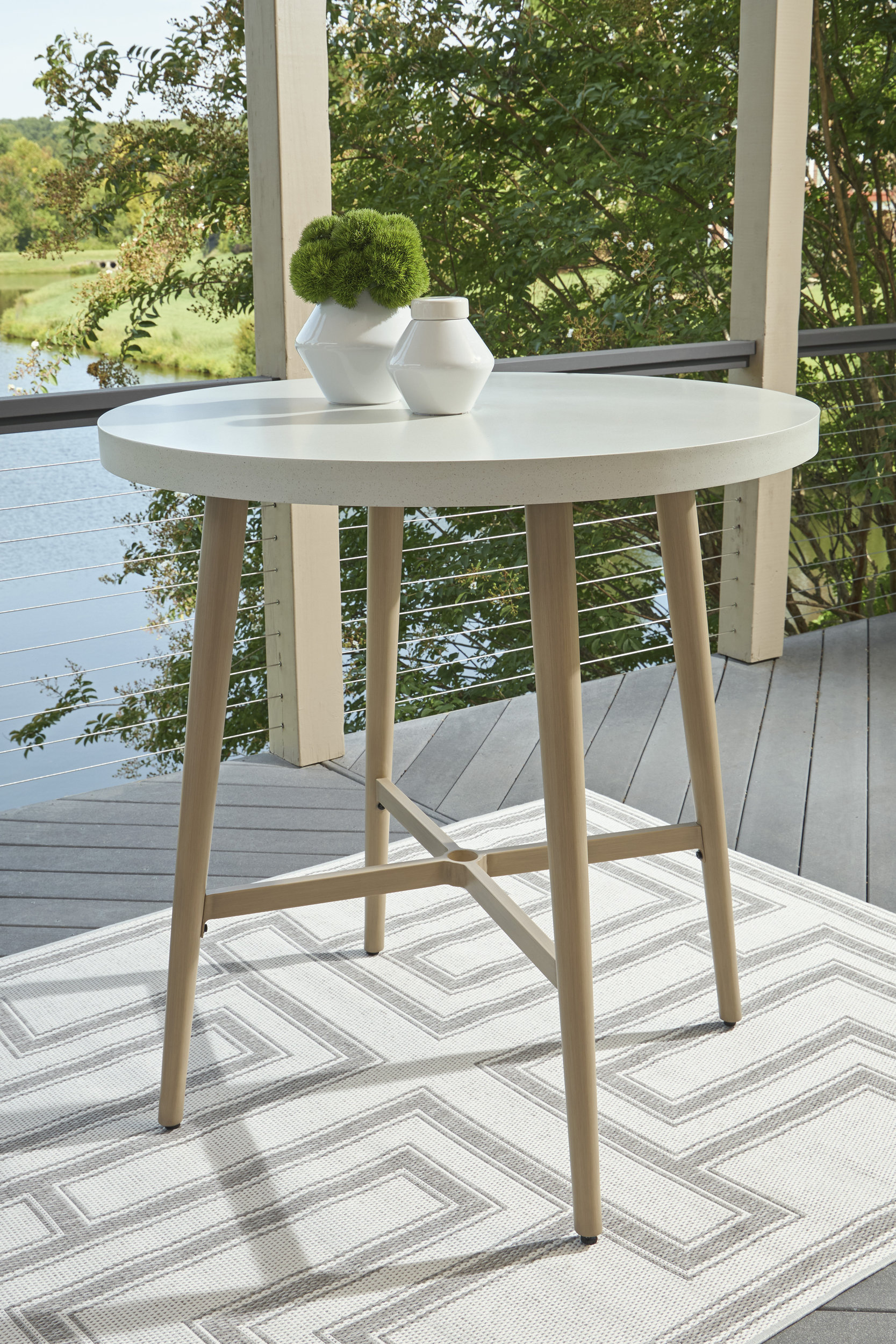 Seton Creek Round Faux Stone/Aluminum Bar Table with Umbella Hole