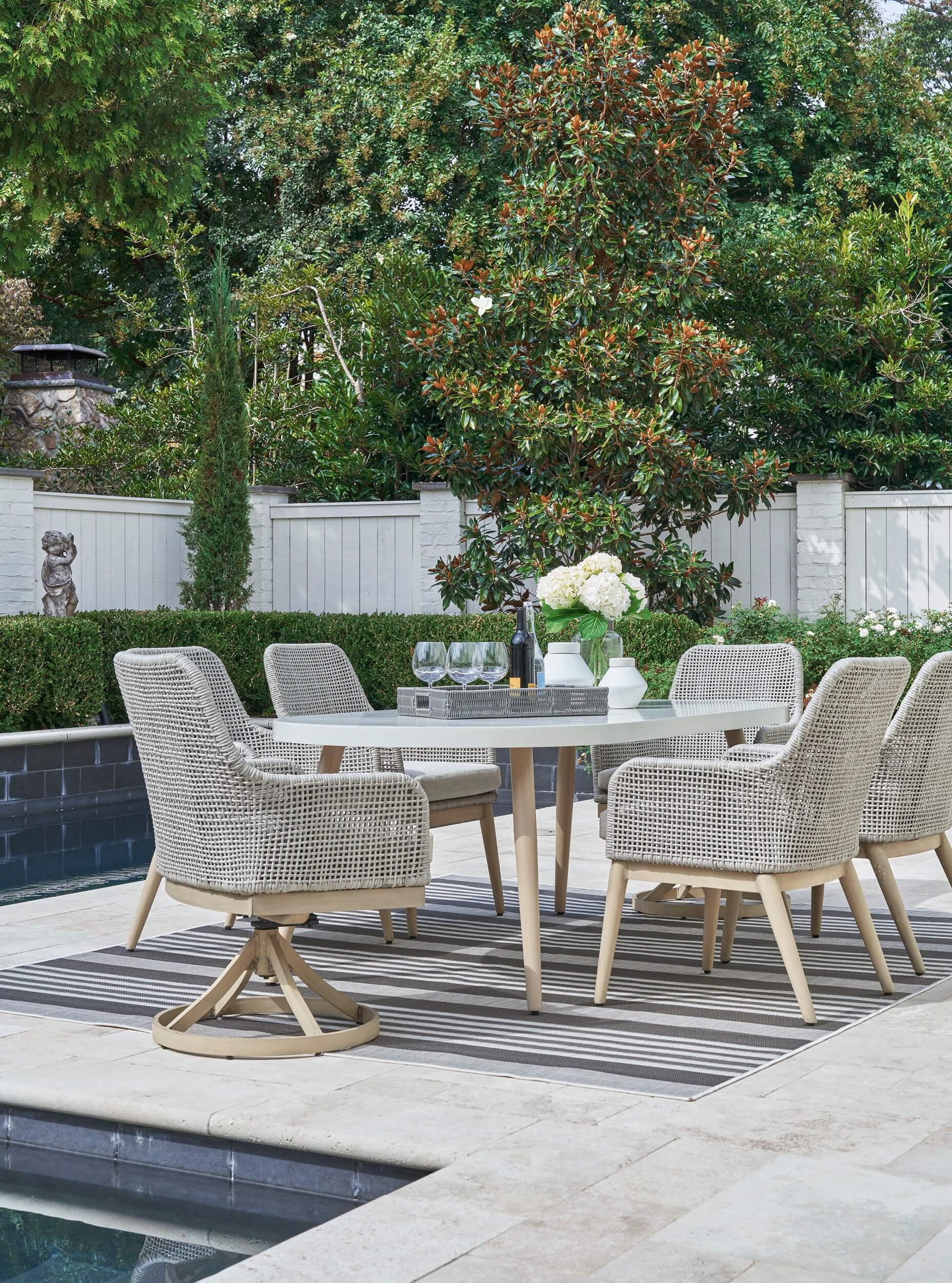 Seton Creek Outdoor Nuvella Fabric/Resin Wicker Set w/Pillows