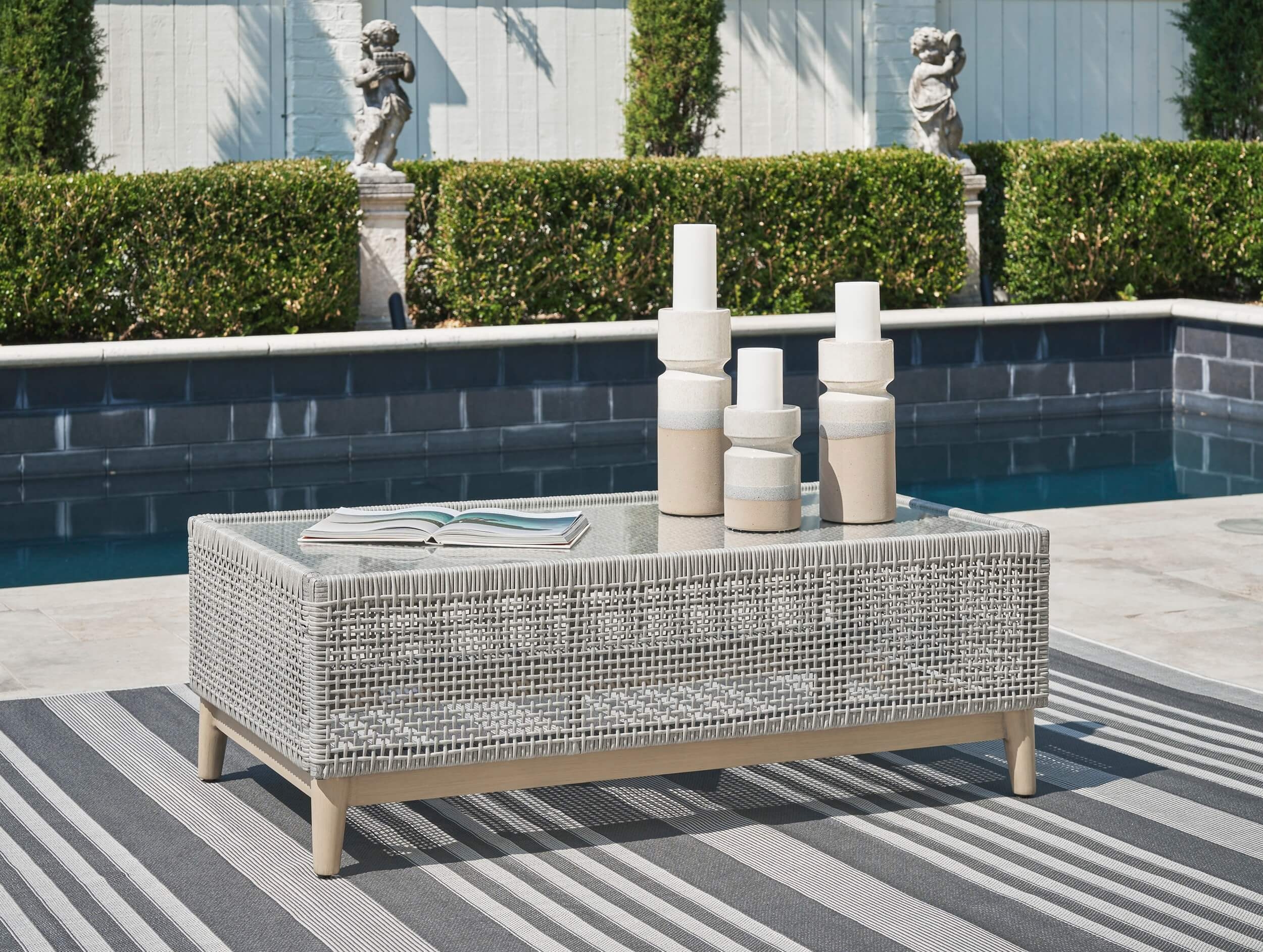 Seton Creek Outdoor Nuvella Fabric/Resin Wicker Set w/Pillows