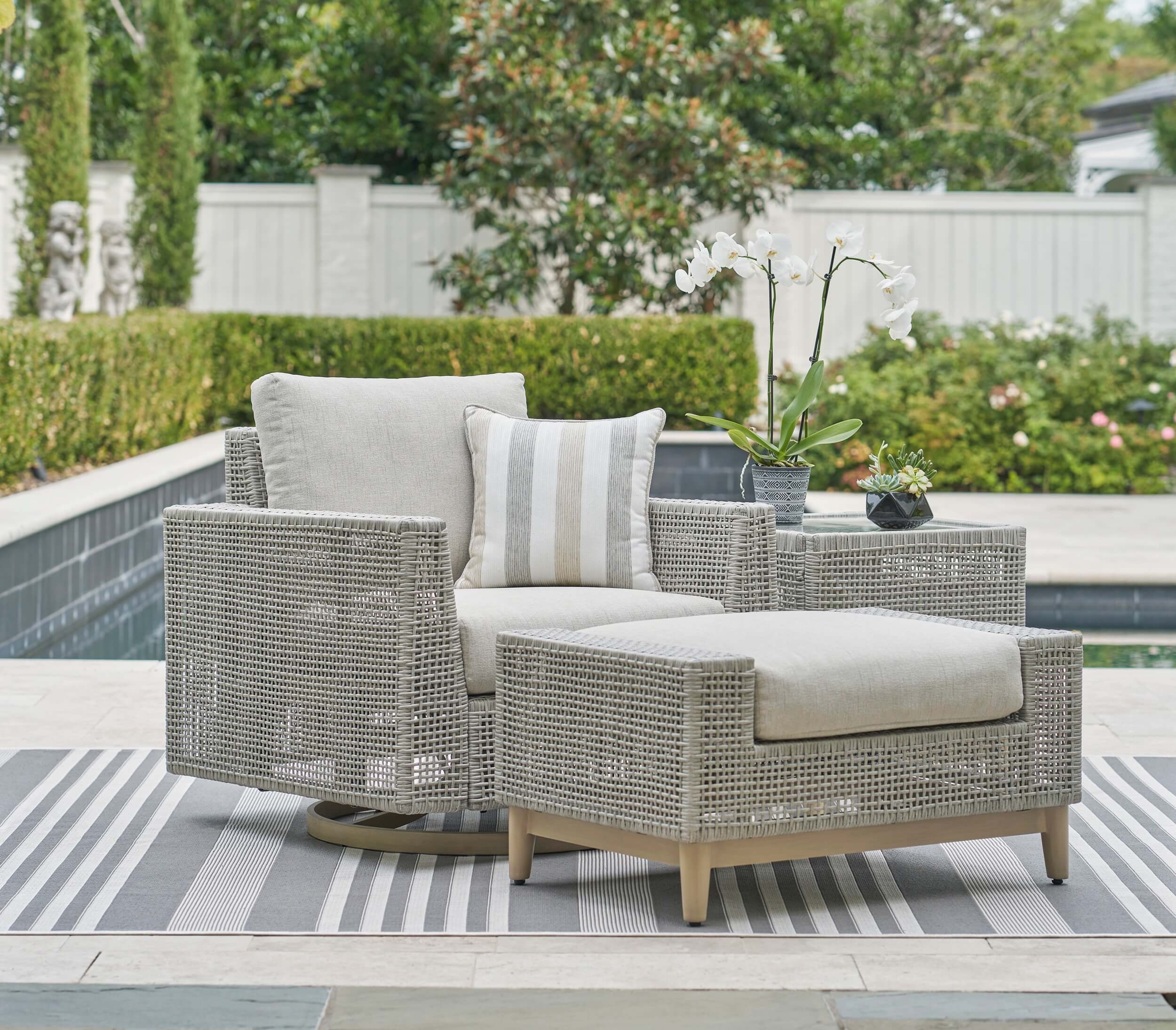 Seton Creek Outdoor Nuvella Fabric/Resin Wicker Ottoman