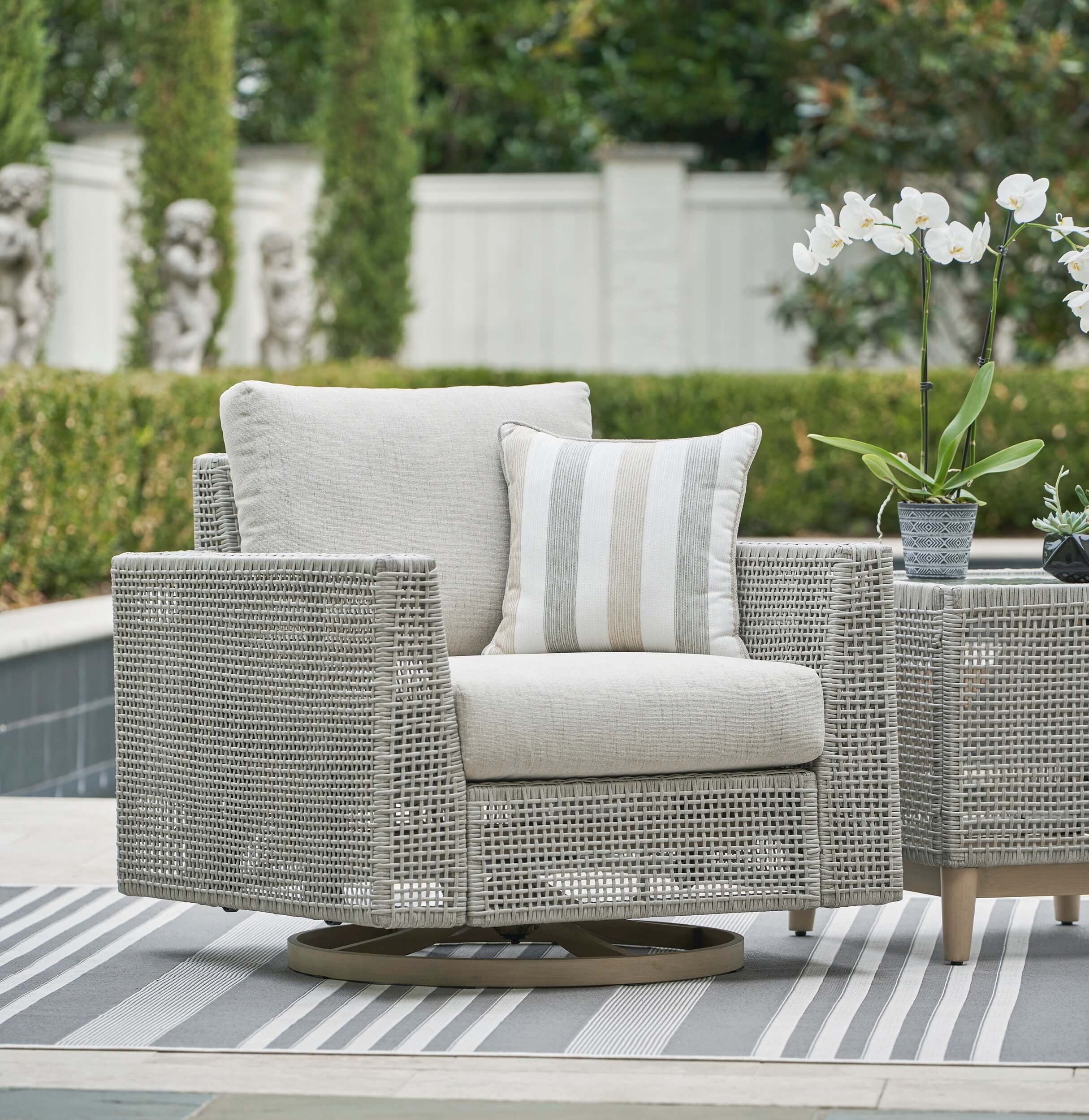 Seton Creek Outdoor Nuvella Fabric/Resin Wicker Set w/Pillows