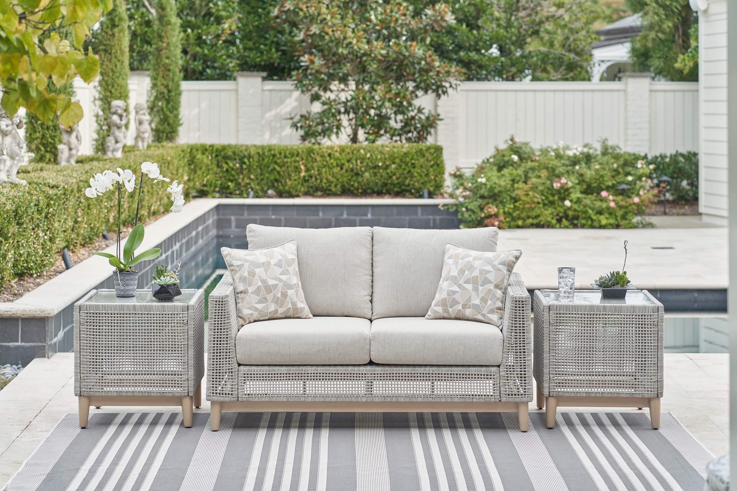 Seton Creek Outdoor Nuvella Fabric/Resin Wicker Set w/Pillows