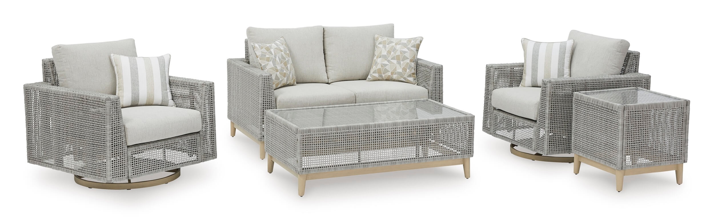 Seton Creek Outdoor Nuvella Fabric/Resin Wicker Set w/Pillows