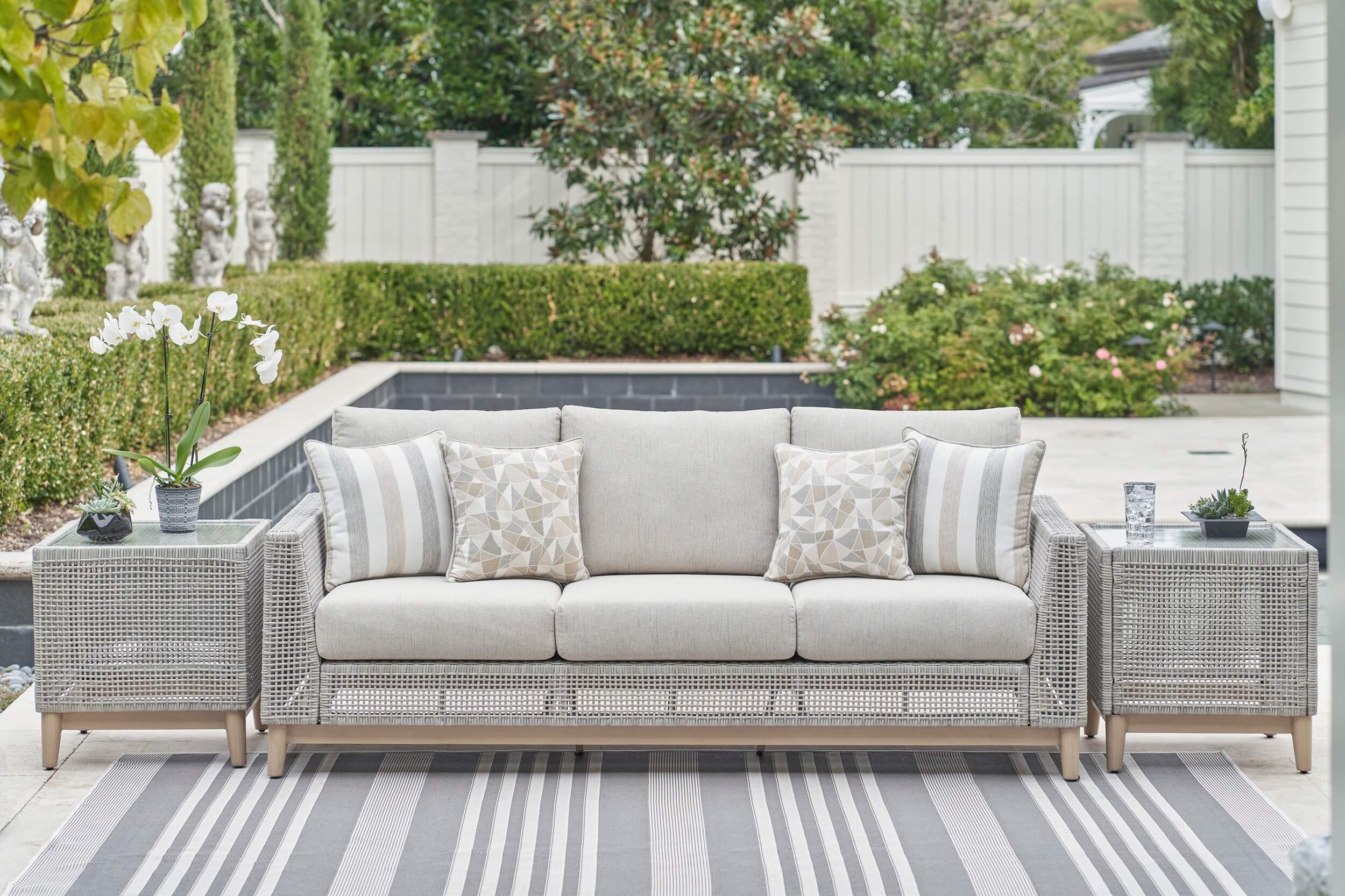 Seton Creek Outdoor Nuvella Fabric/Resin Wicker Set w/Pillows