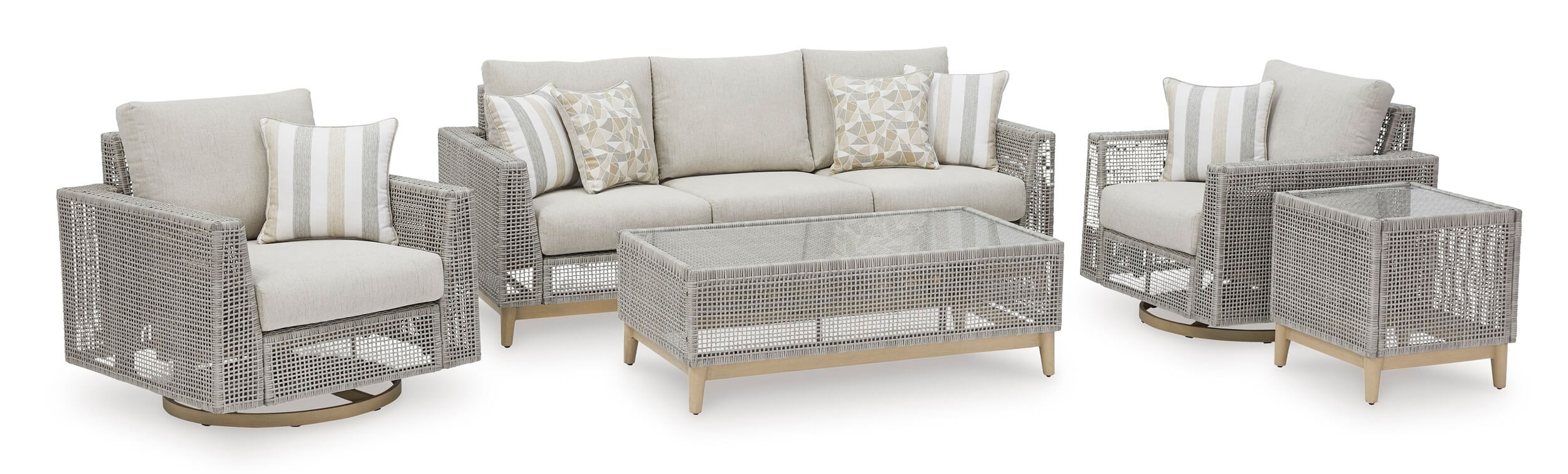 Seton Creek Outdoor Nuvella Fabric/Resin Wicker Set w/Pillows