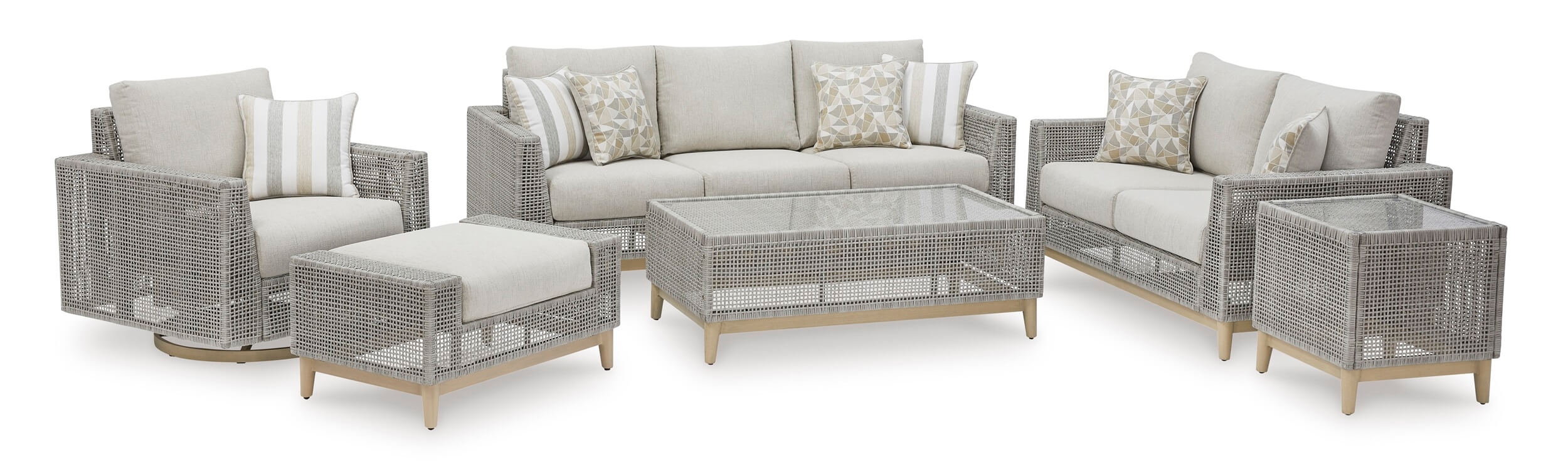Seton Creek Outdoor Nuvella Fabric/Resin Wicker Set w/Pillows