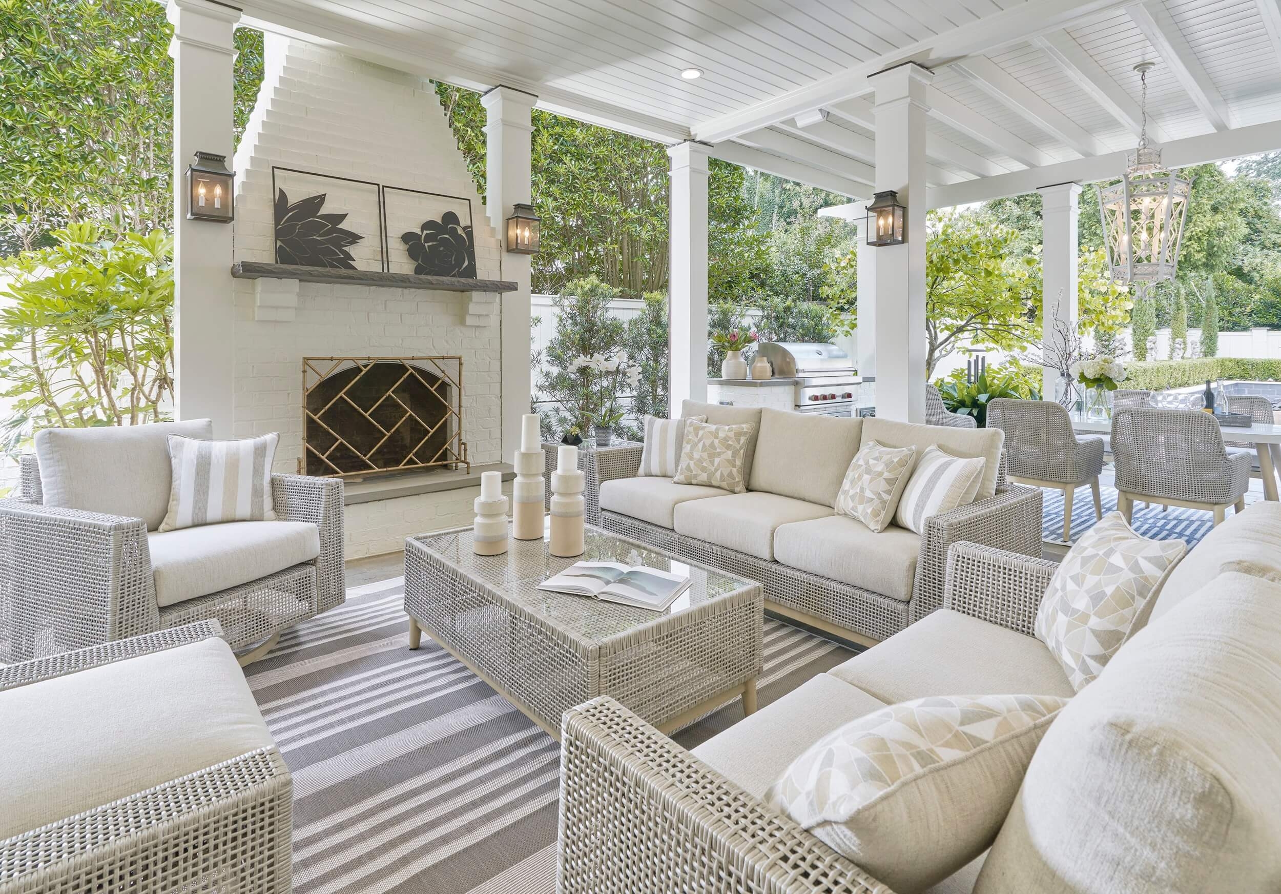 Seton Creek Outdoor Nuvella Fabric/Resin Wicker Set w/Pillows
