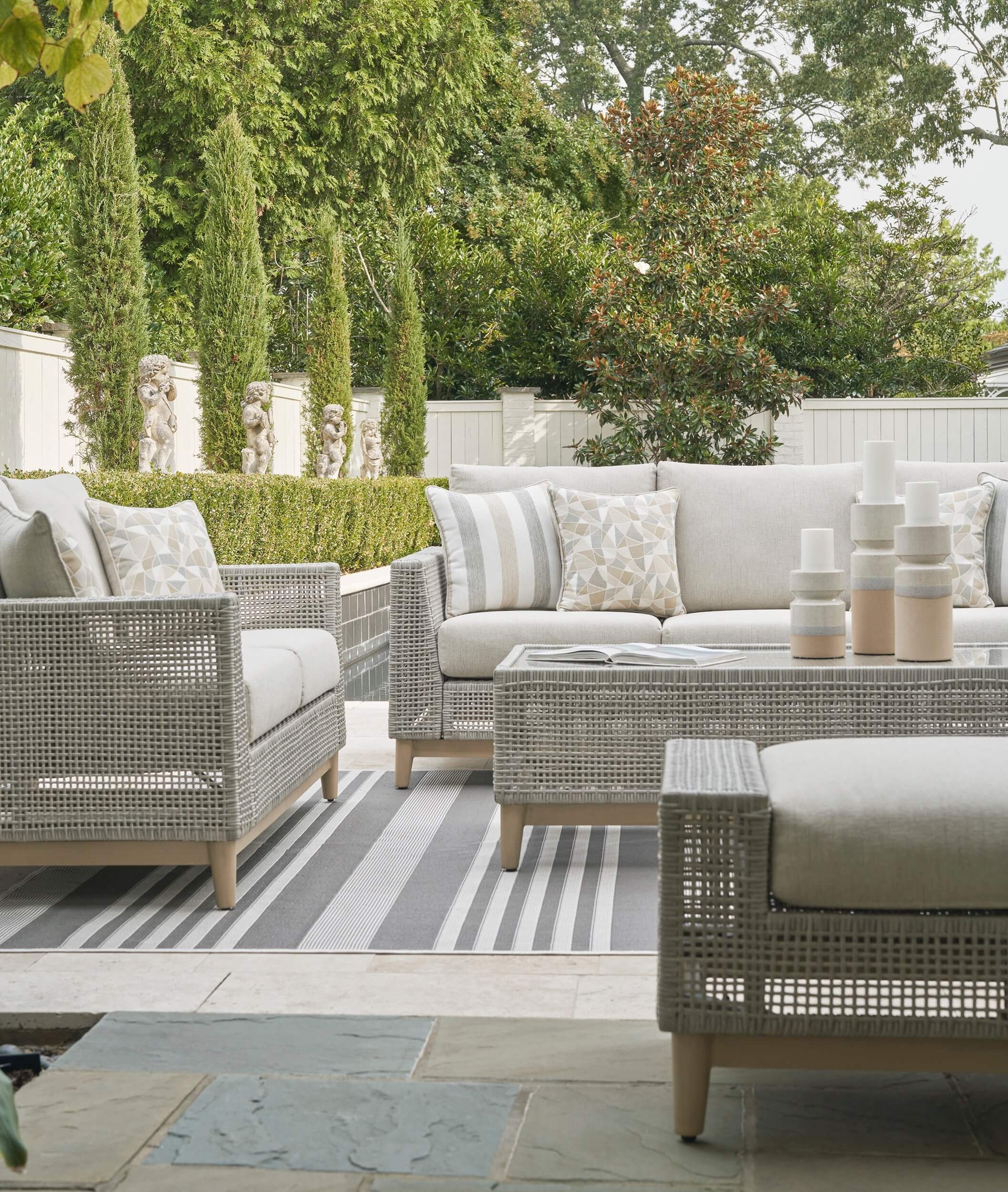 Seton Creek Outdoor Nuvella Fabric/Resin Wicker Set w/Pillows