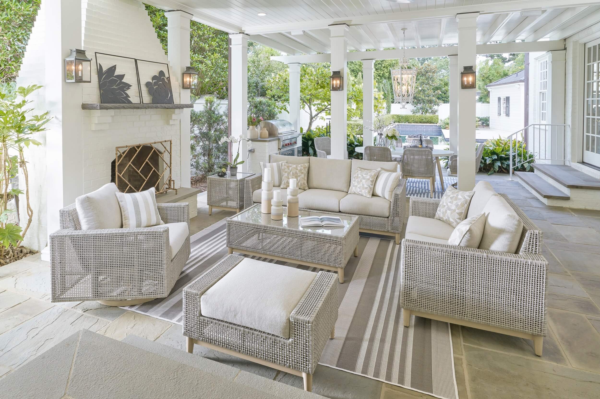 Seton Creek Outdoor Nuvella Fabric/Resin Wicker Set w/Pillows
