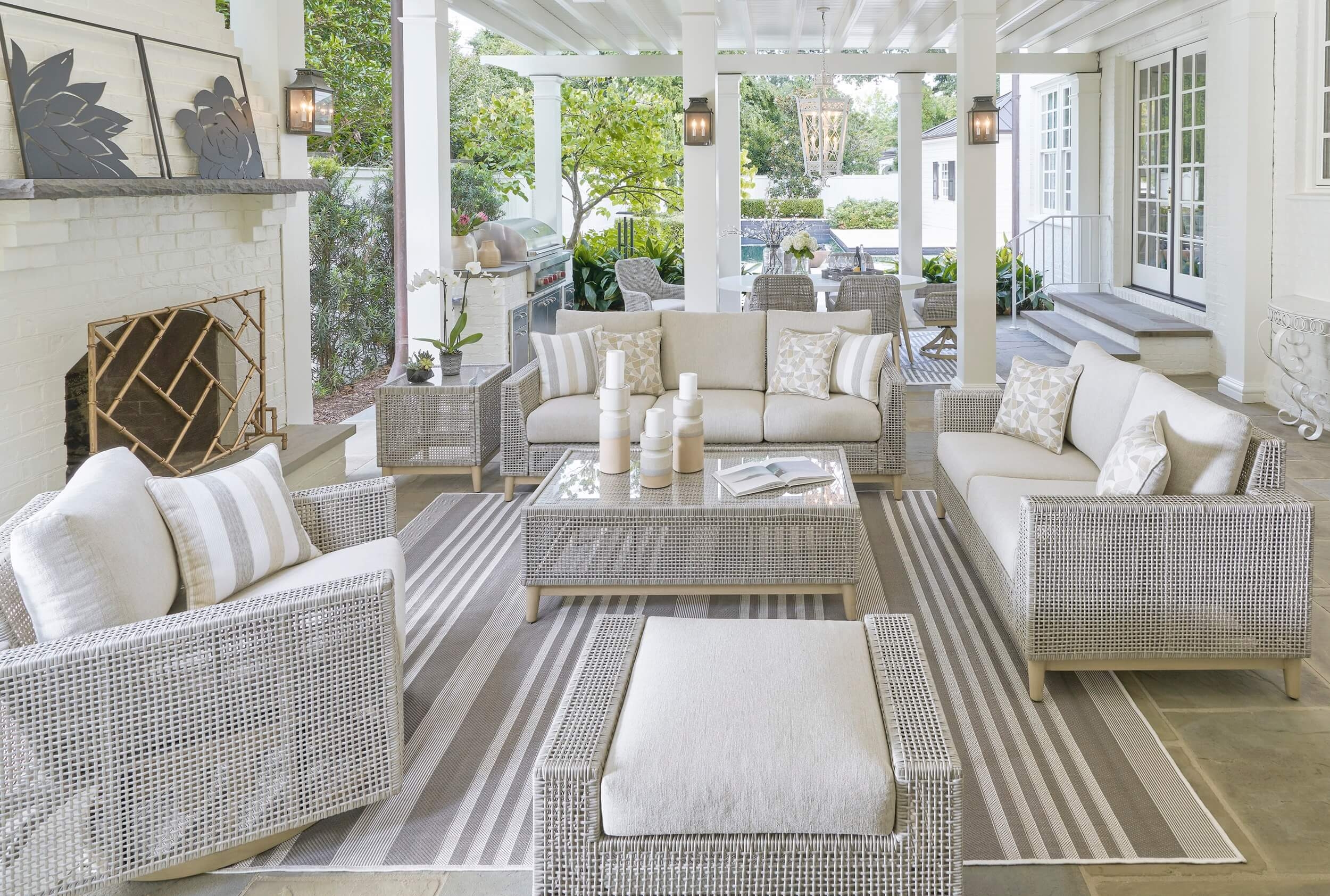 Seton Creek Outdoor Nuvella Fabric/Resin Wicker Set w/Pillows