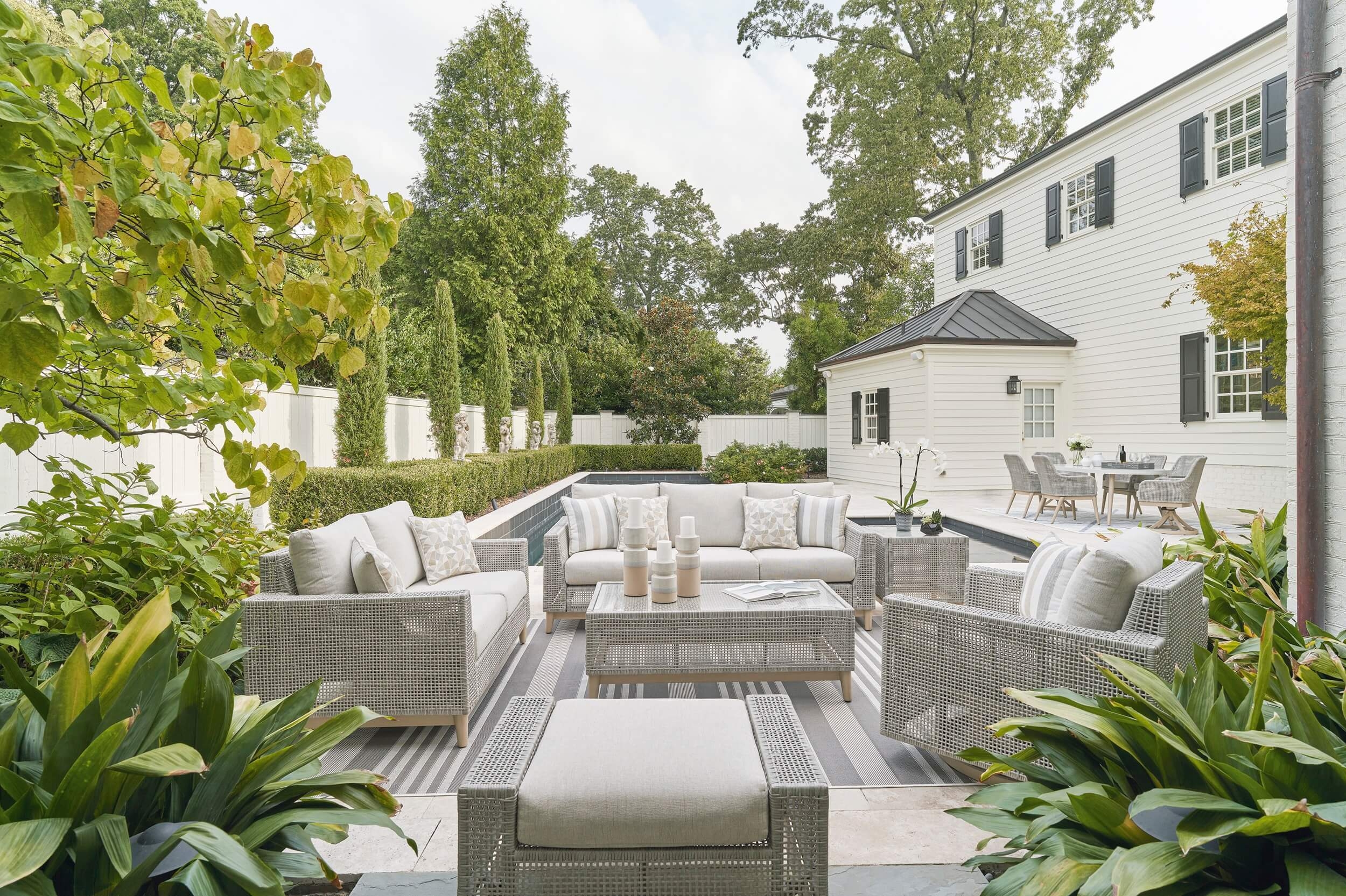 Seton Creek Outdoor Nuvella Fabric/Resin Wicker Set w/Pillows