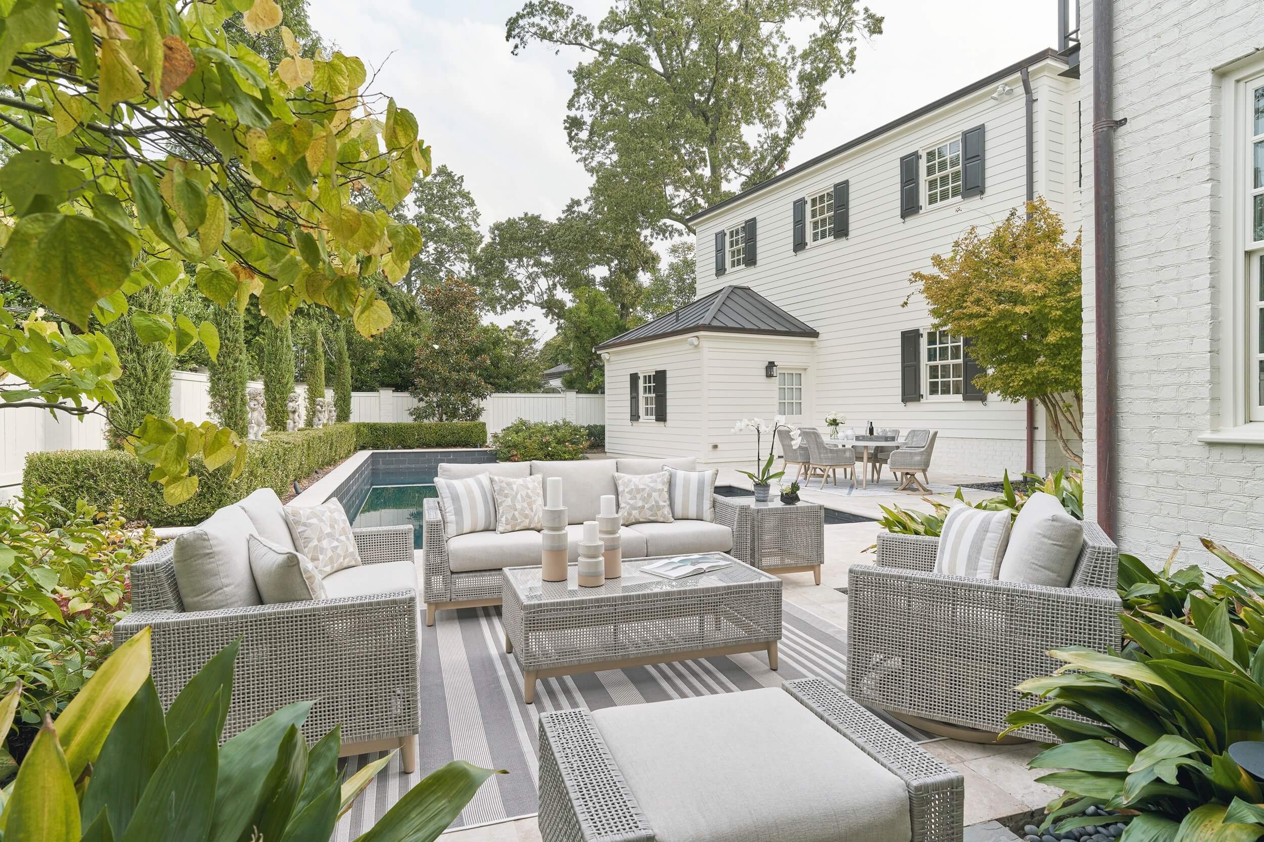 Seton Creek Outdoor Nuvella Fabric/Resin Wicker Set w/Pillows