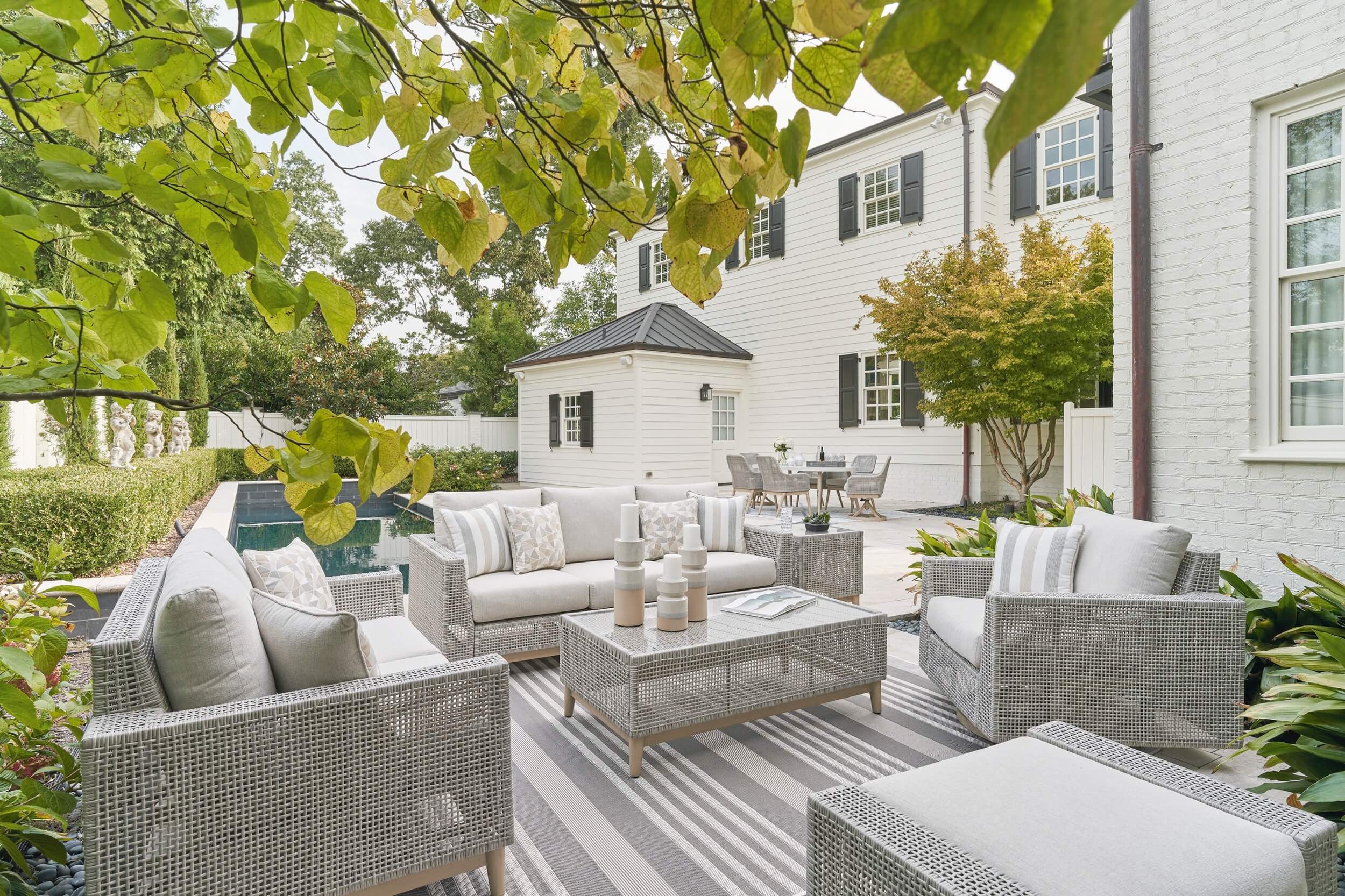 Seton Creek Outdoor Nuvella Fabric/Resin Wicker Set w/Pillows