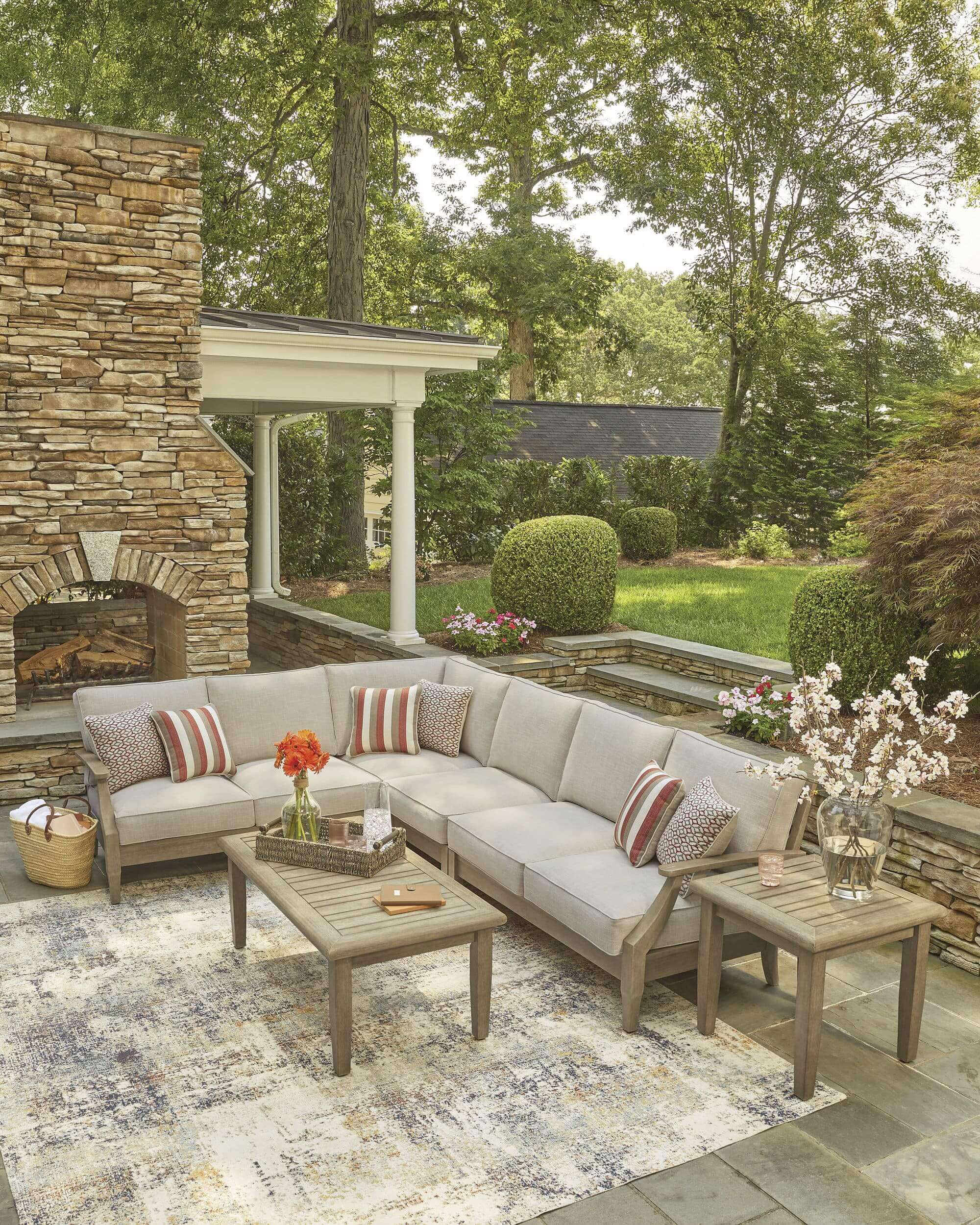 Clare View L-Shaped Polyester/Wood 4-Piece Outdoor Sectional
