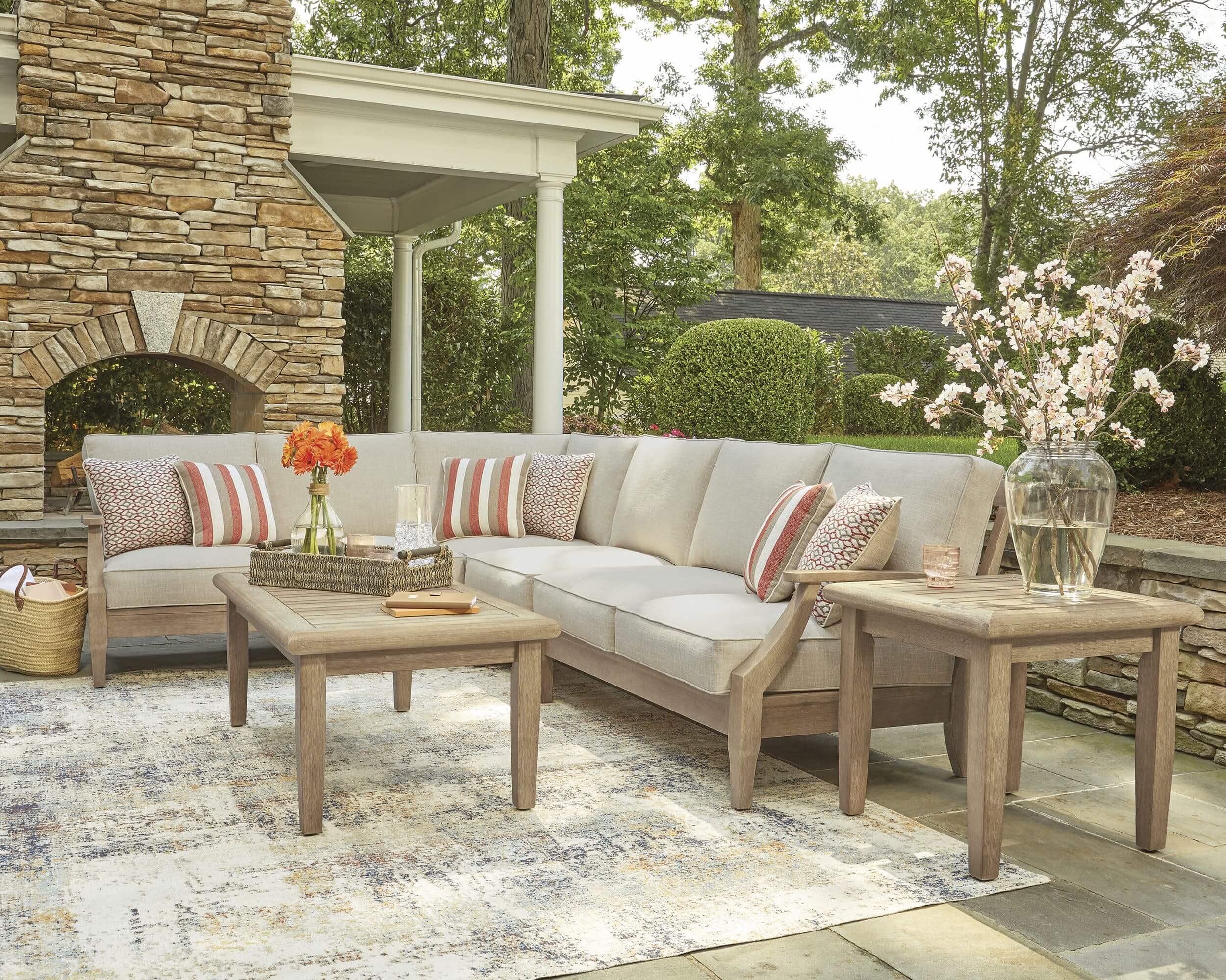 Clare View L-Shaped Polyester/Wood 4-Piece Outdoor Sectional