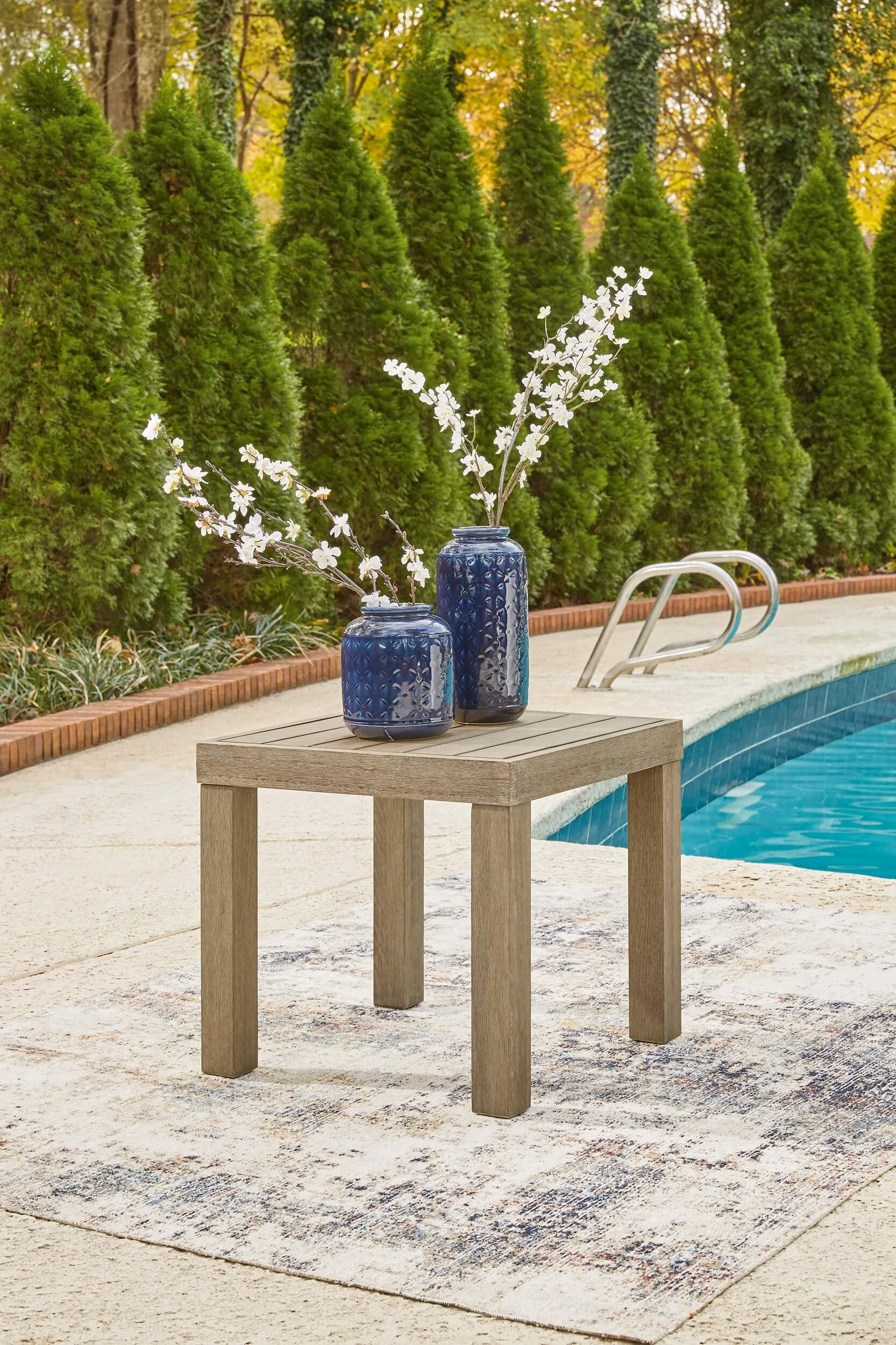Silo Point Outdoor Eucalyptus Wood Square End Table