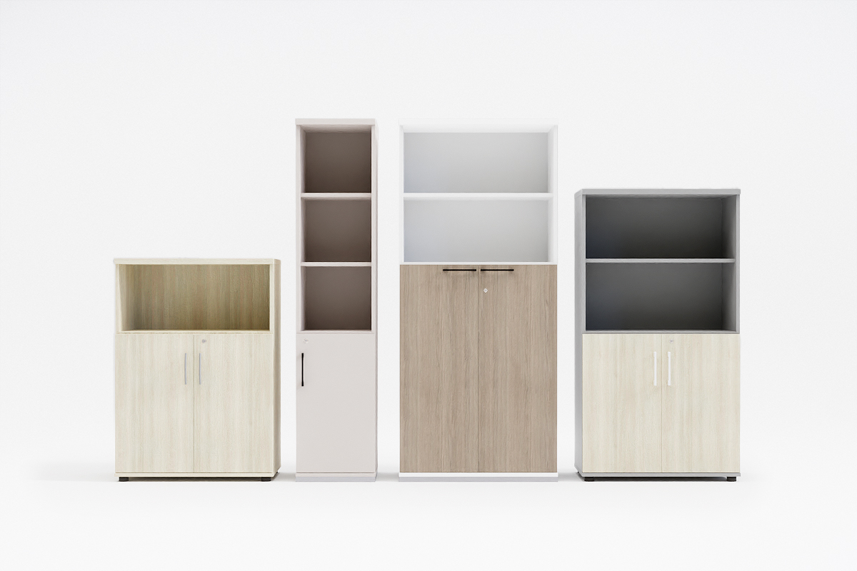 Standard Office Half-Bookcase w/2 Lockable Doors & Open Shelf