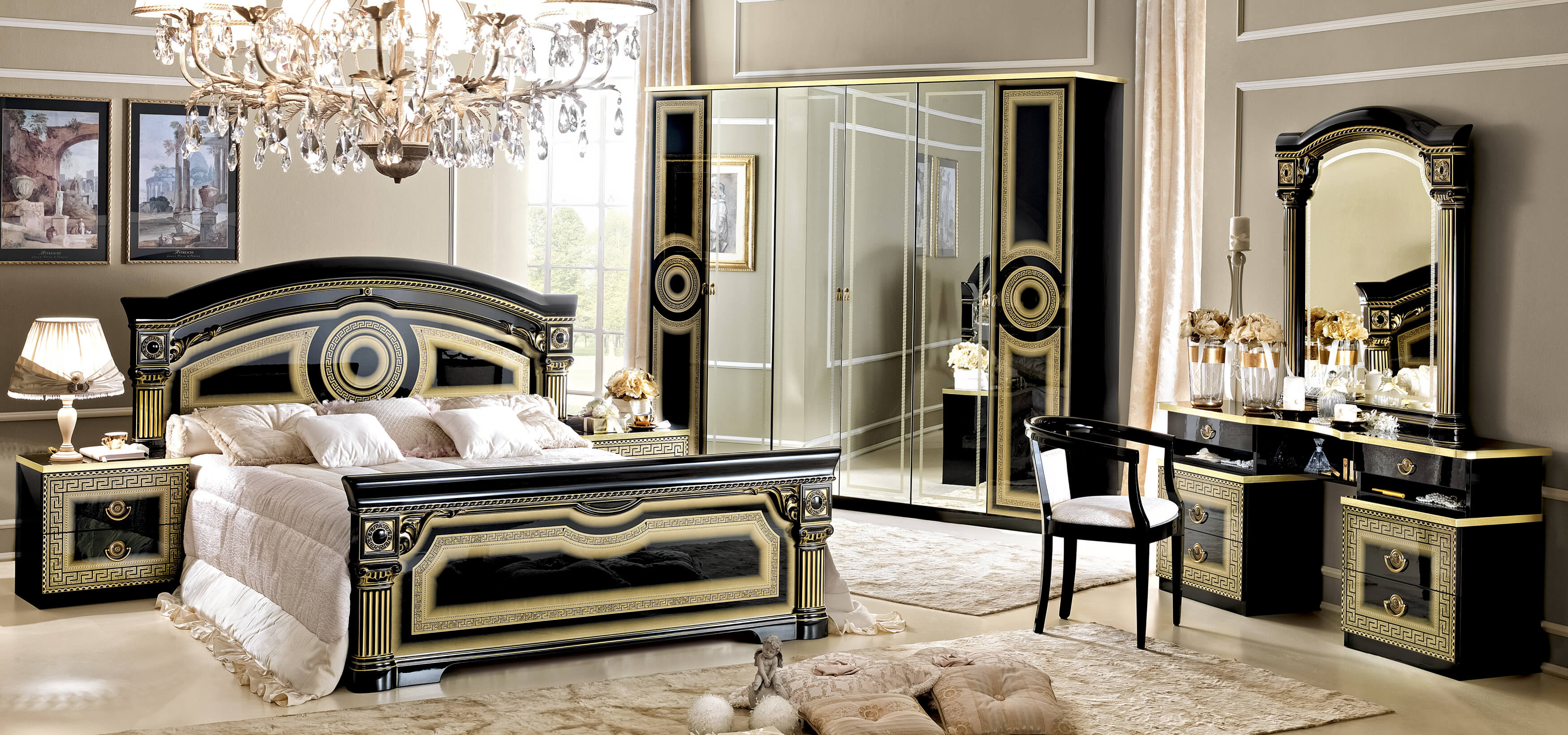 Aida Bedroom Set, Black/Gold by Camelgroup, Italy