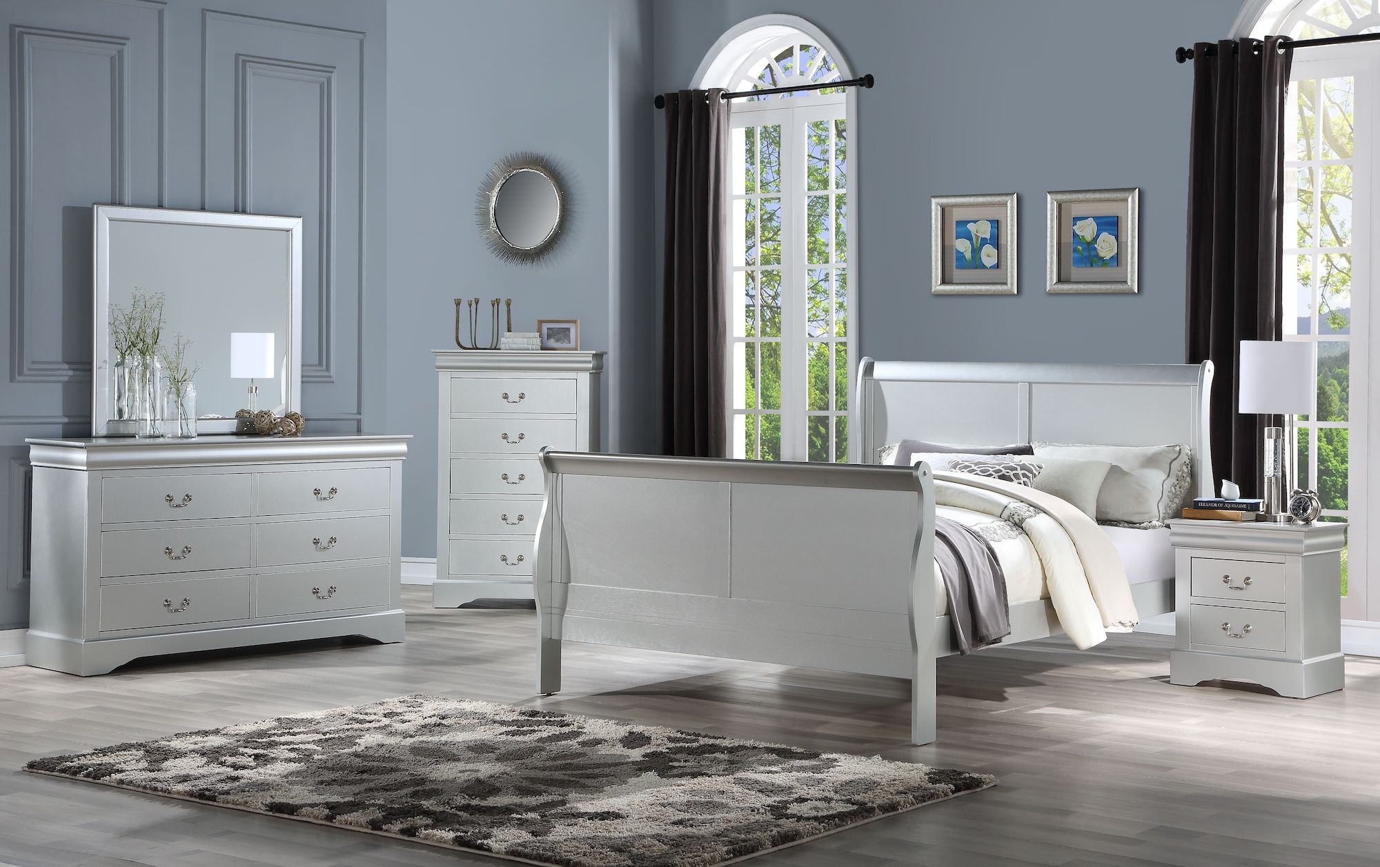 Acme Furniture Louis Philippe III Traditional Wood Sleigh King Bed