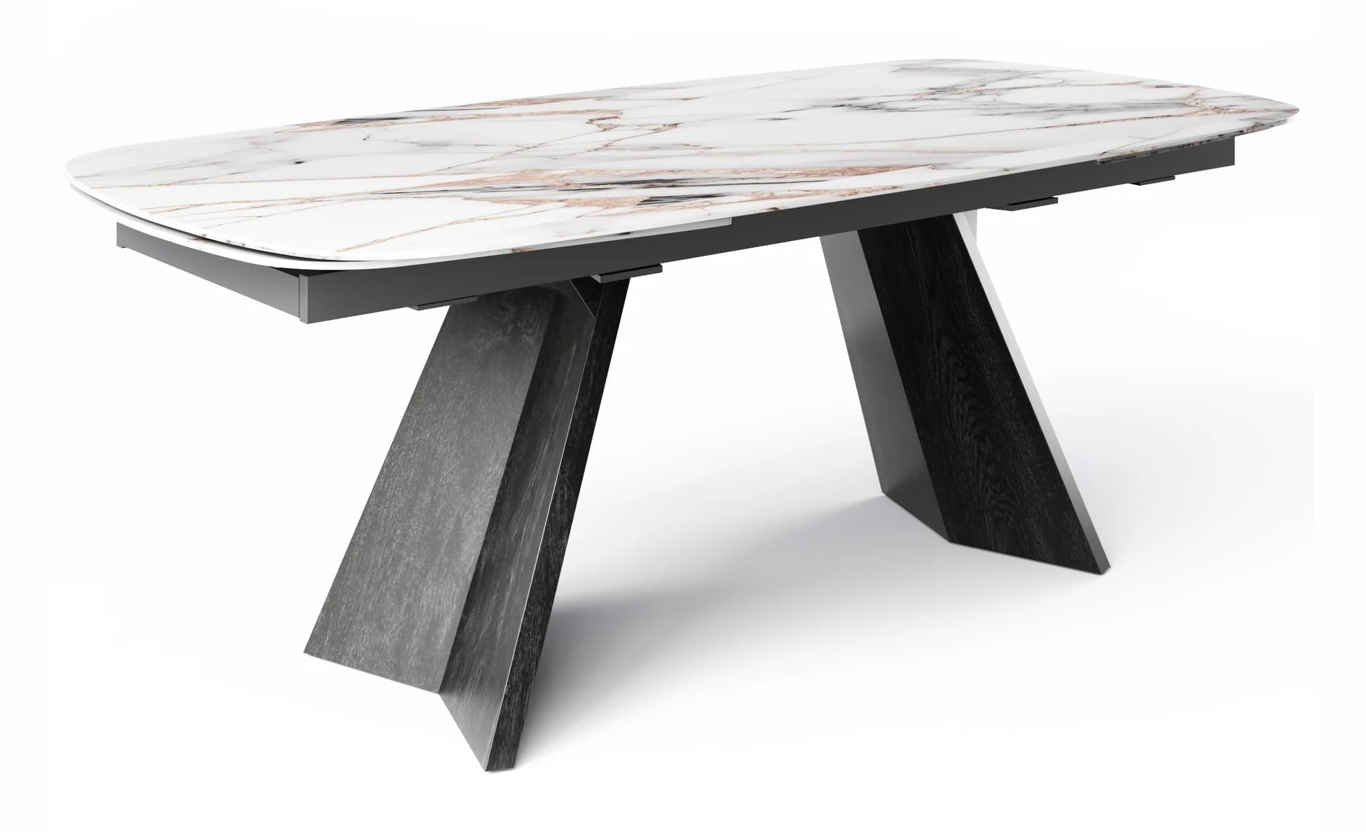 Icaro W78.8"-116.6" Rectangular Ceramic/Wood Veneer Extendable Dining Table w/Rounded Corners