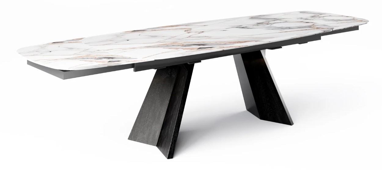 Icaro W78.8"-116.6" Rectangular Ceramic/Wood Veneer Extendable Dining Table w/Rounded Corners