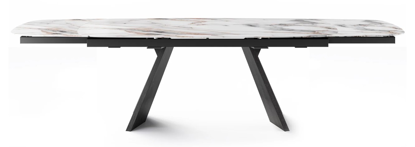Icaro W78.8"-116.6" Rectangular Ceramic/Wood Veneer Extendable Dining Table w/Rounded Corners
