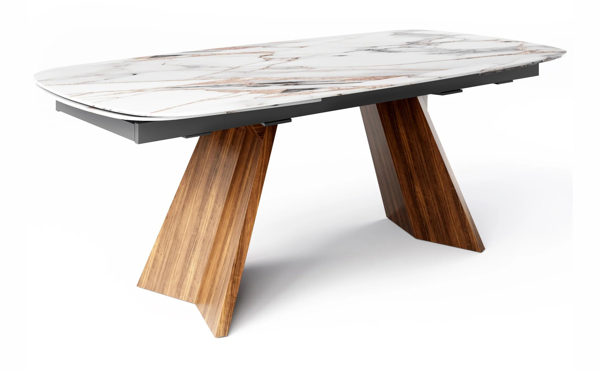 Icaro W78.8"-116.6" Rectangular Ceramic/Wood Veneer Extendable Dining Table w/Rounded Corners