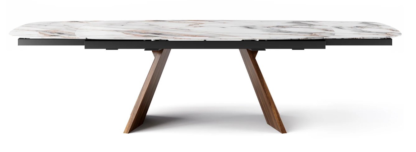 Icaro W78.8"-116.6" Rectangular Ceramic/Wood Veneer Extendable Dining Table w/Rounded Corners
